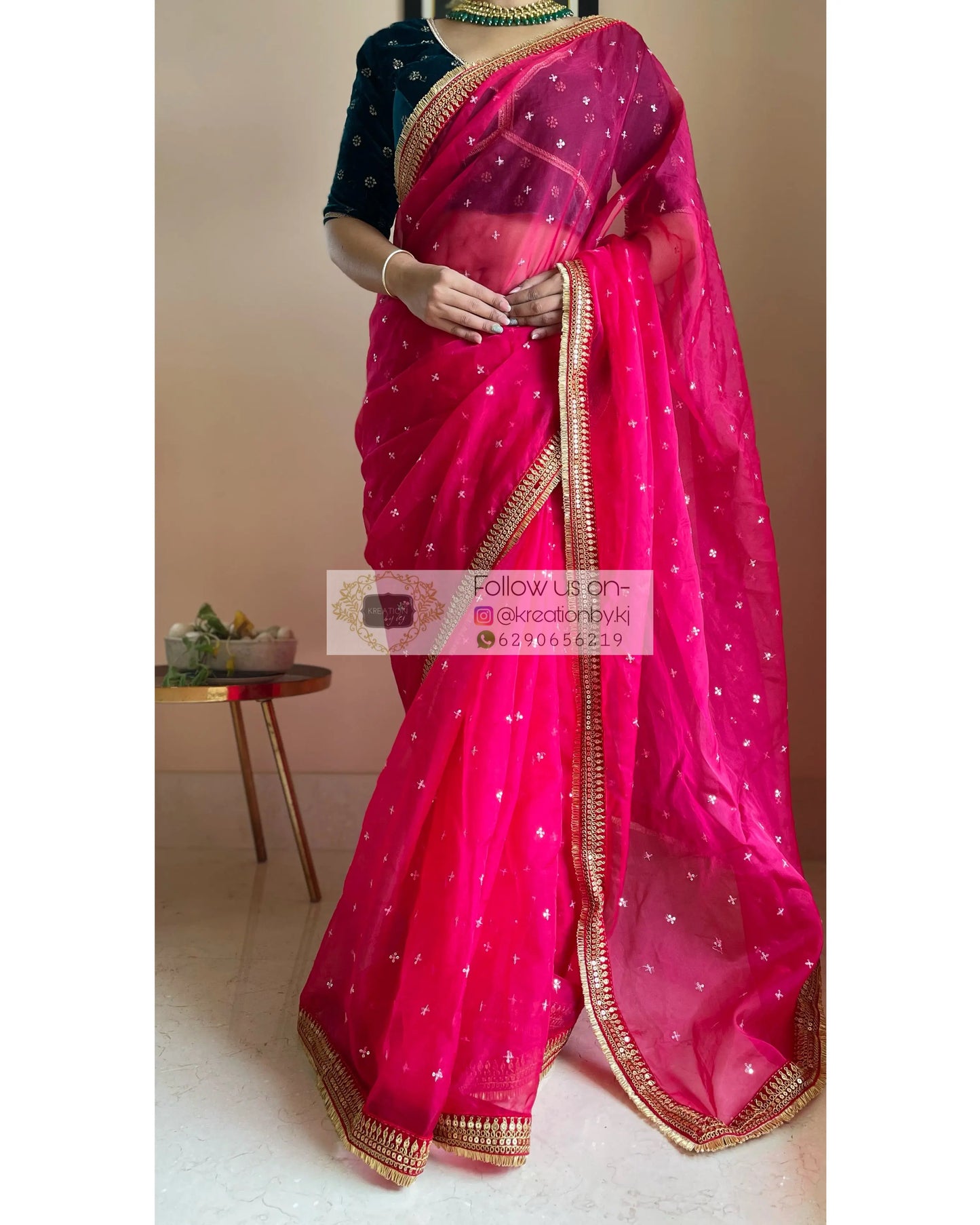Hot Pink Ragini Organza Saree - kreationbykj