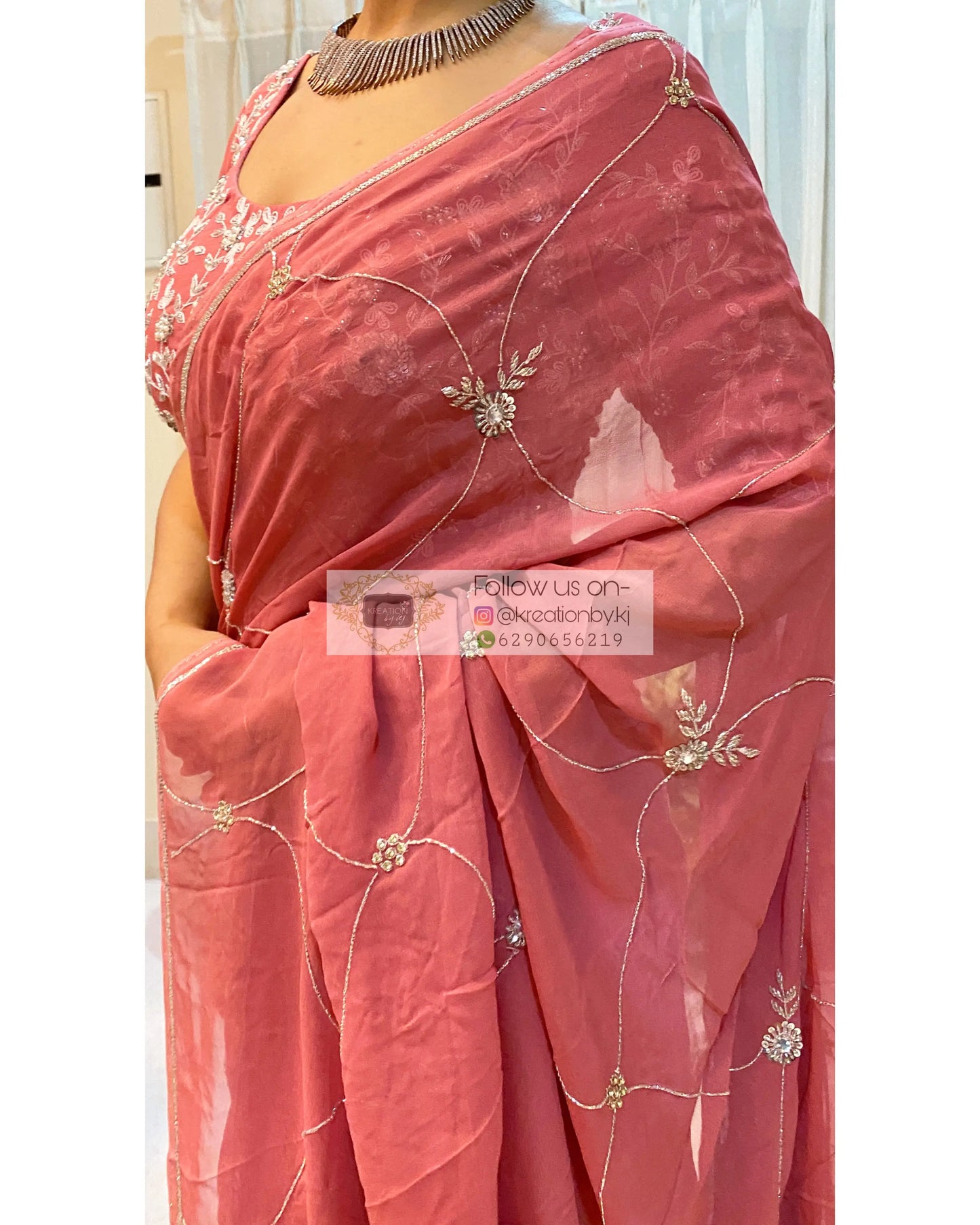 Kashish Pink Georgette Saree - kreationbykj