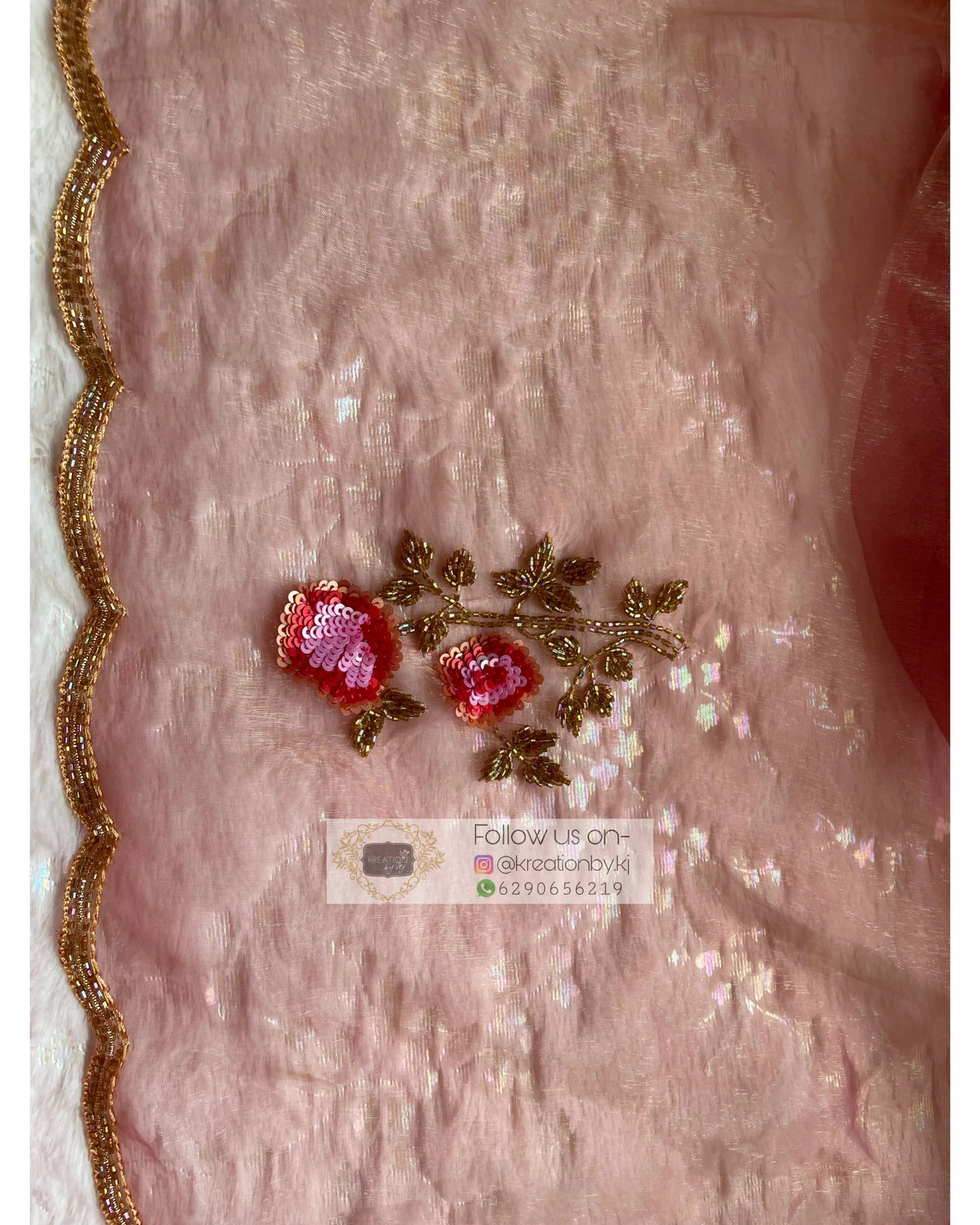 Rose Beige Glass Tissue Rose Dupatta - kreationbykj