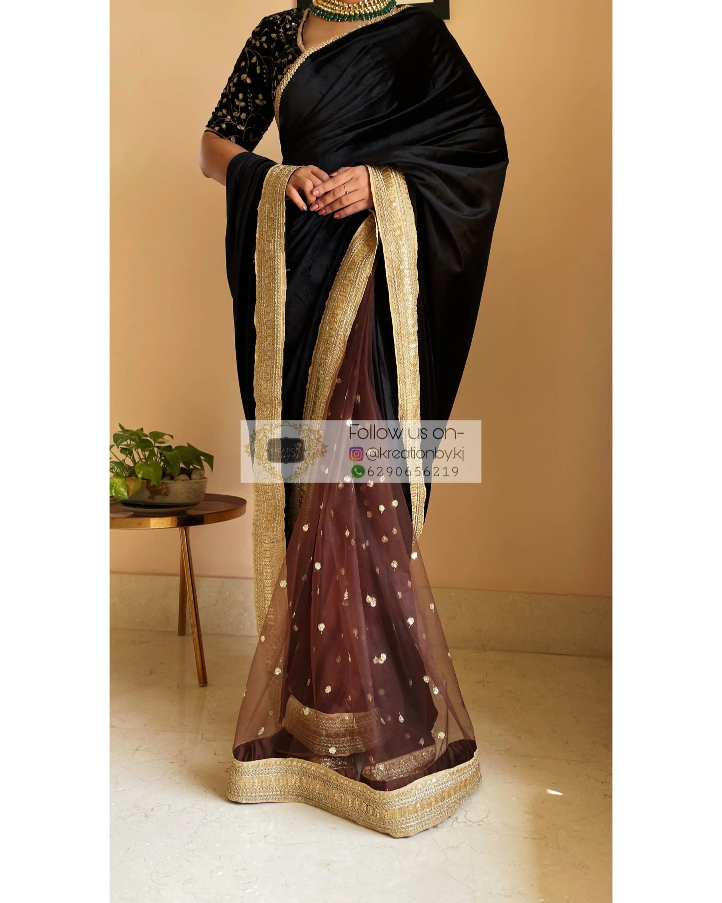 Cocktail Velvet Saree - kreationbykj