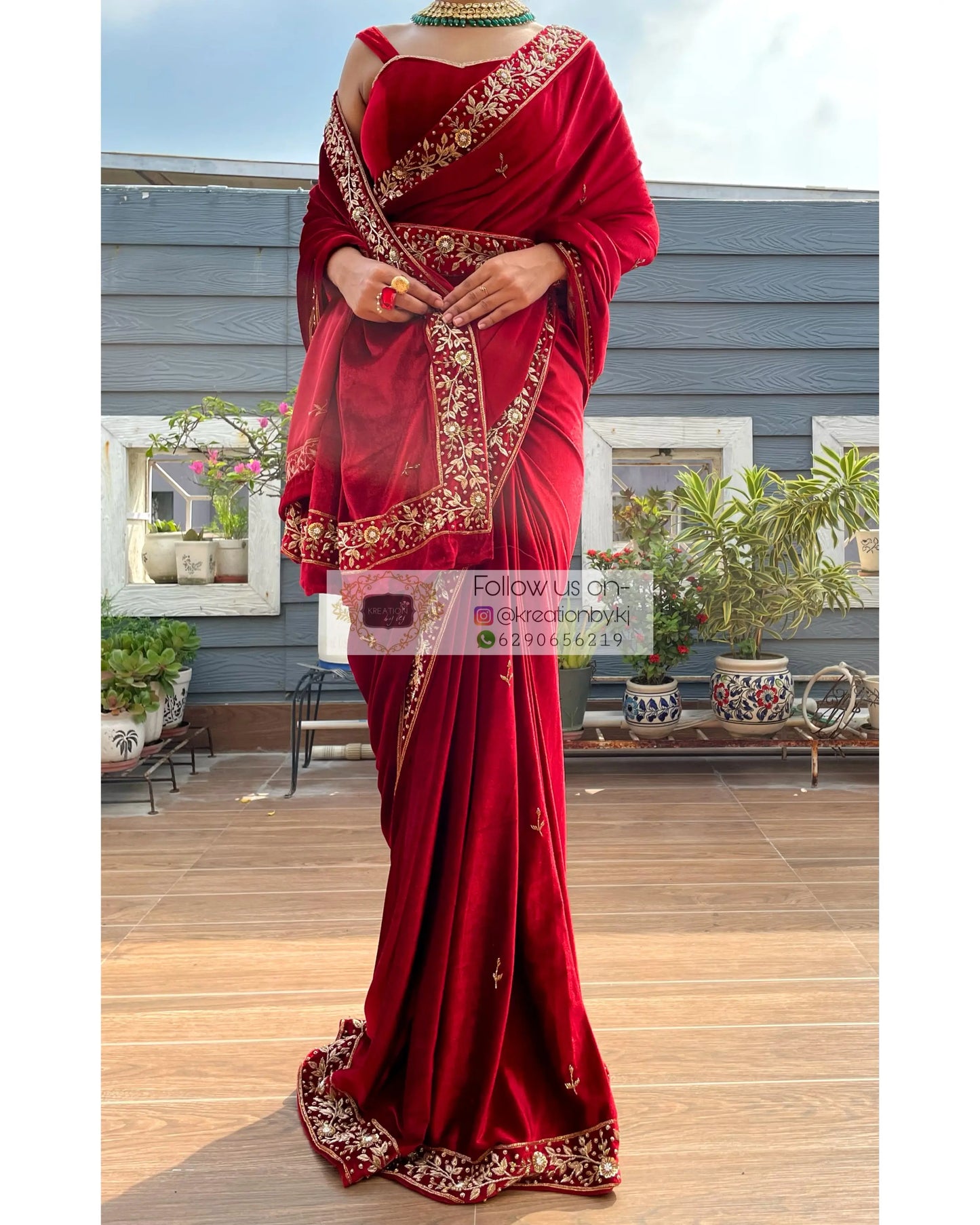 Anaya Maroon Velvet Saree with Belt - kreationbykj