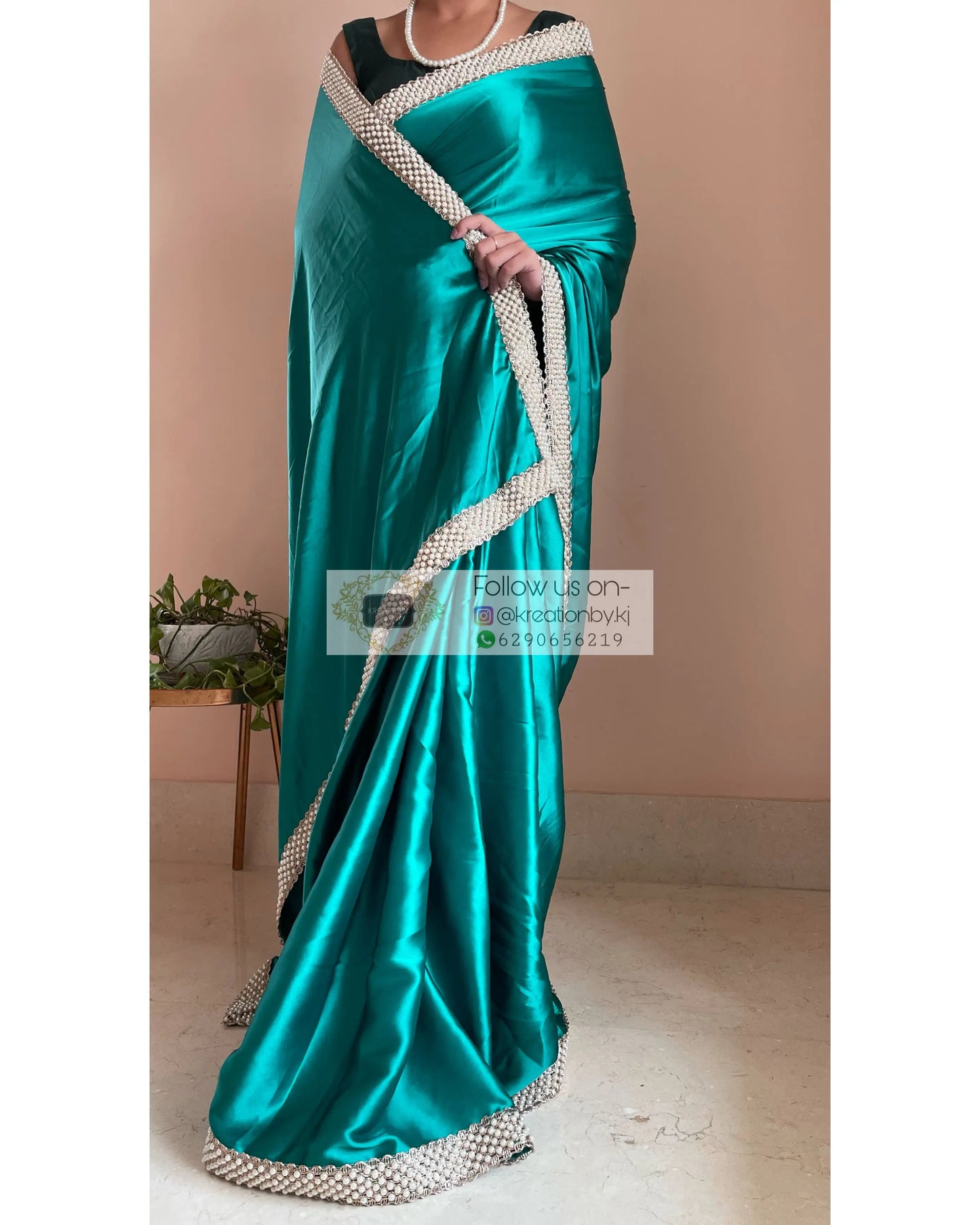 Sea Green Mother Of Pearl Saree - kreationbykj