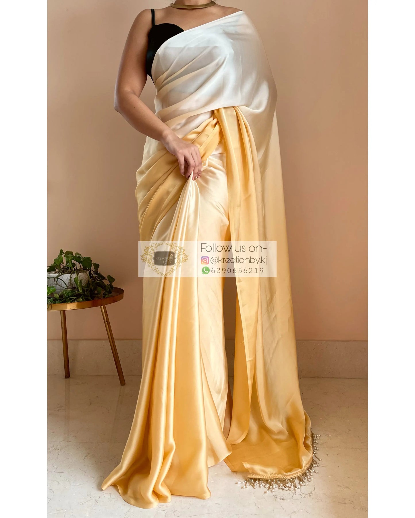 Peeli Dhoop Ombré Crepe Silk Saree With Handmade Tassels on Pallu - kreationbykj