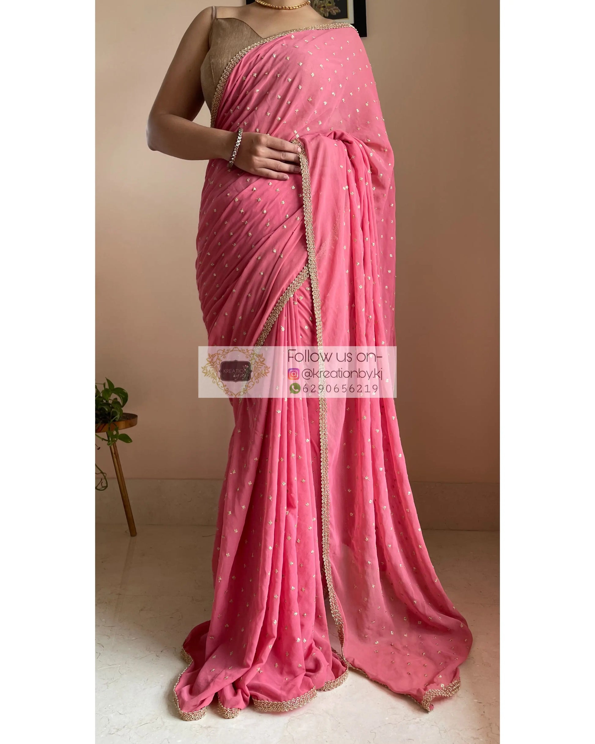 Pink Ragini Georgette Saree - kreationbykj