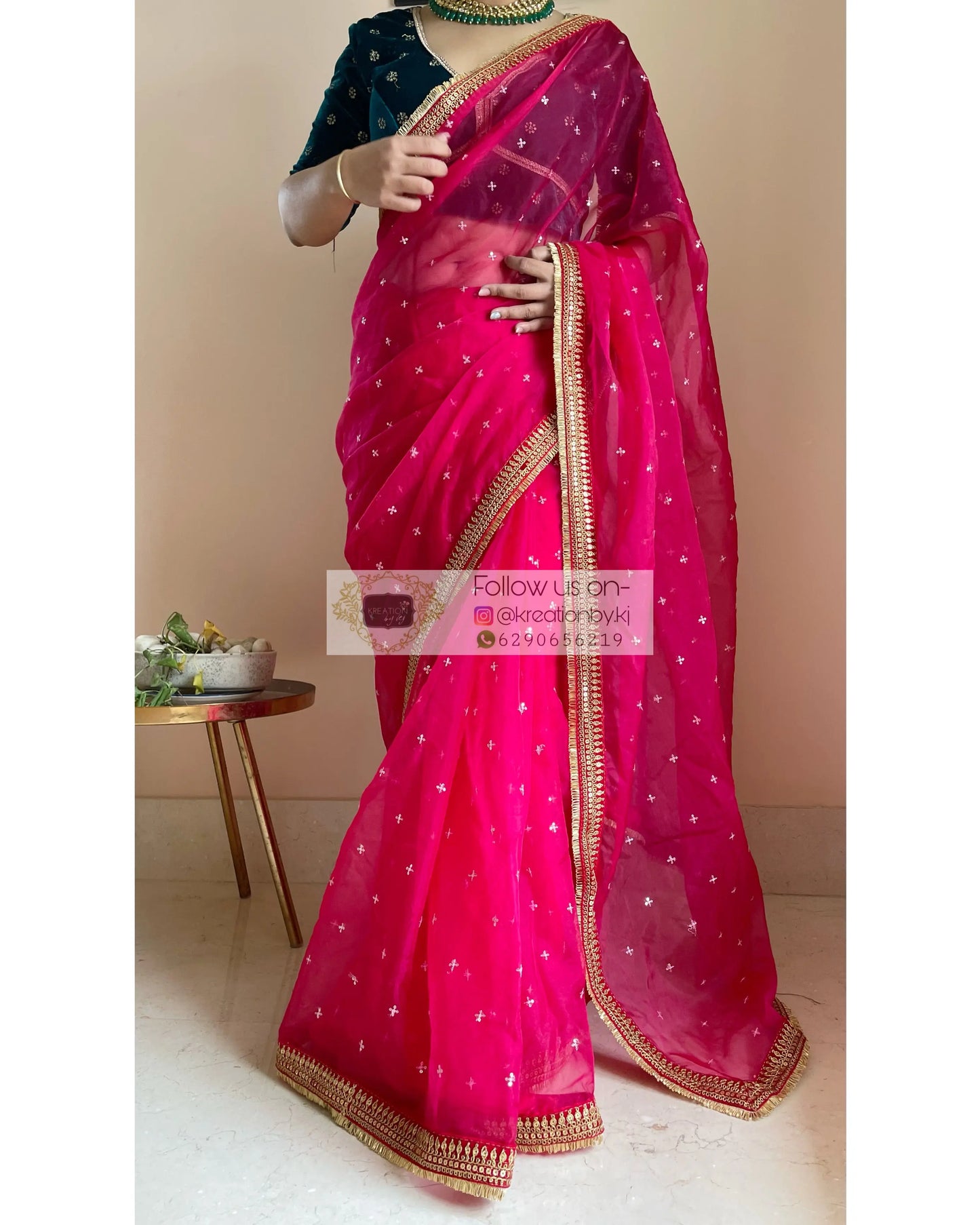 Hot Pink Ragini Organza Saree - kreationbykj