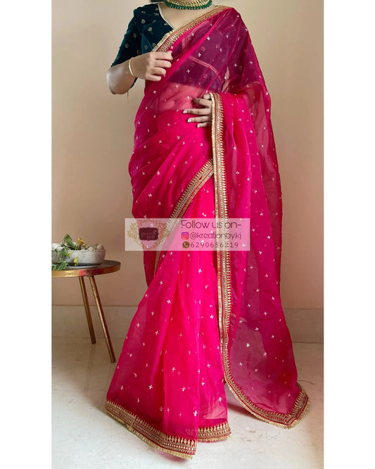 Hot Pink Ragini Organza Saree - kreationbykj