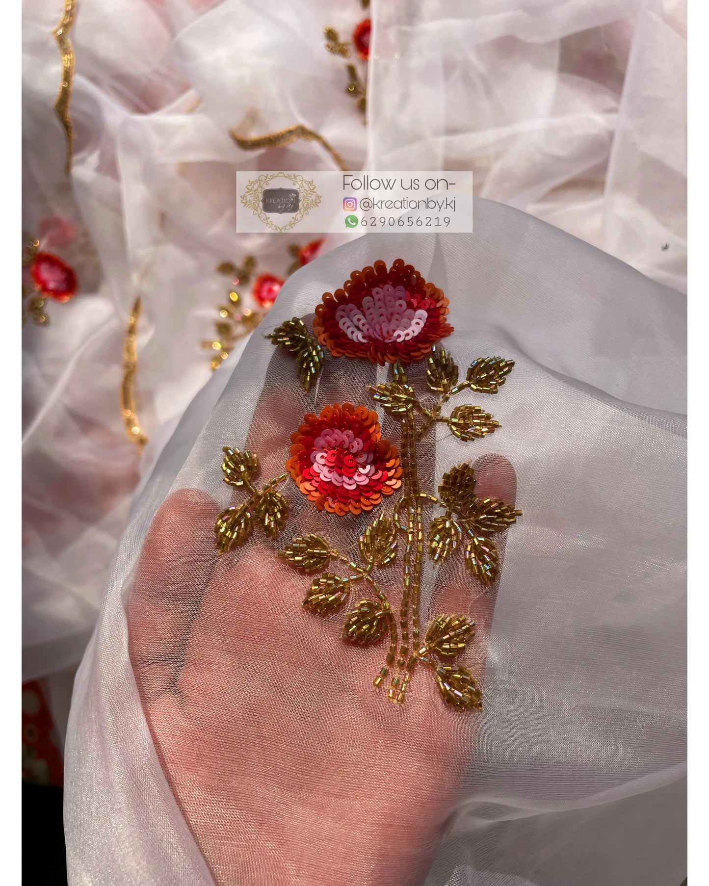 White Organza Remember The Roses Saree - kreationbykj