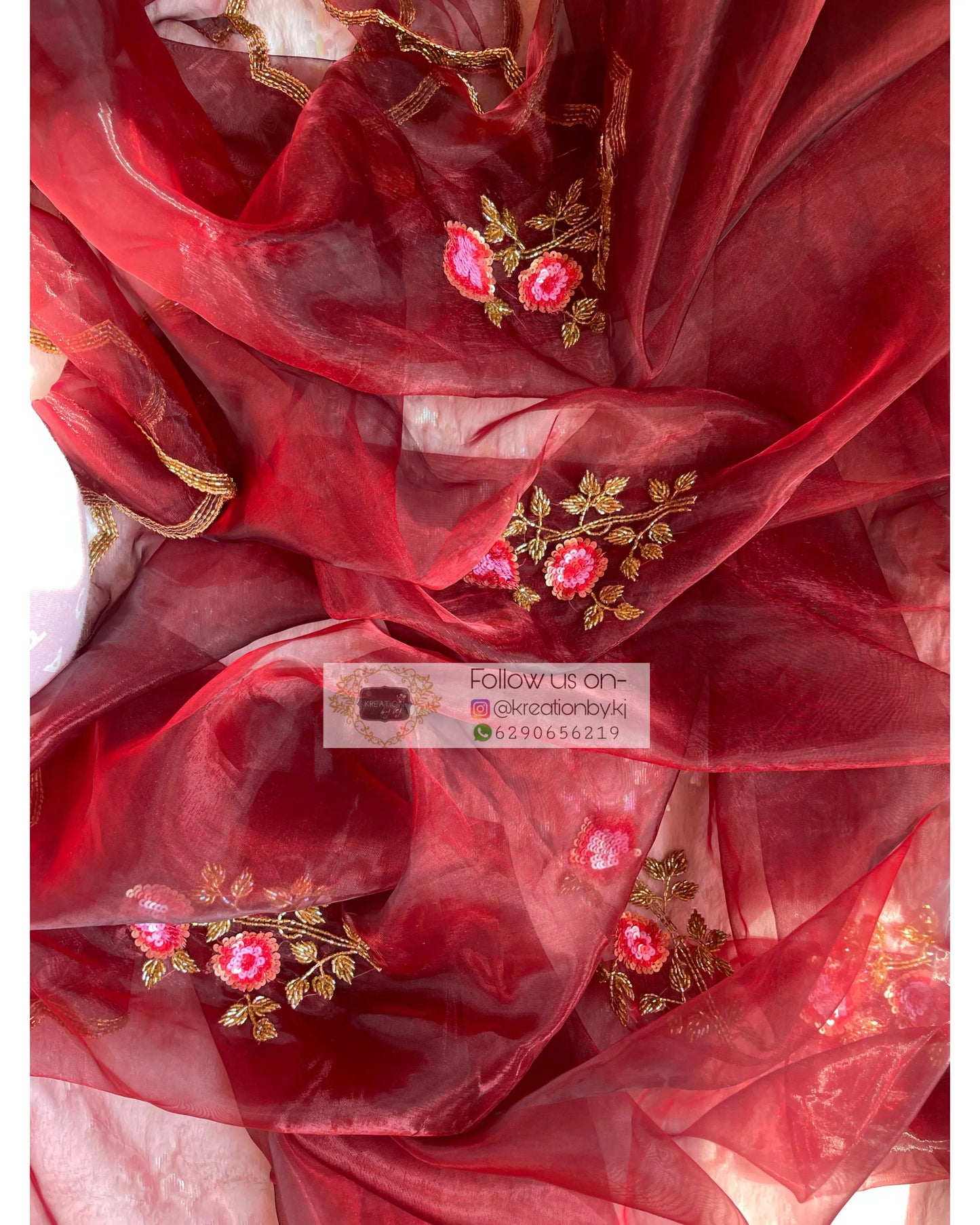 Maroon Rose Glass Tissue Dupatta - kreationbykj