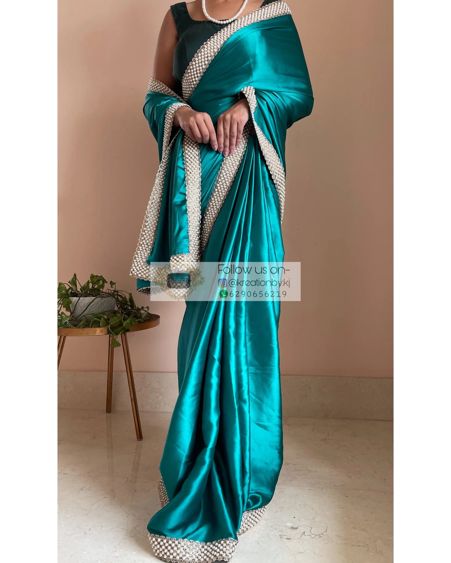 Sea Green Mother Of Pearl Saree - kreationbykj