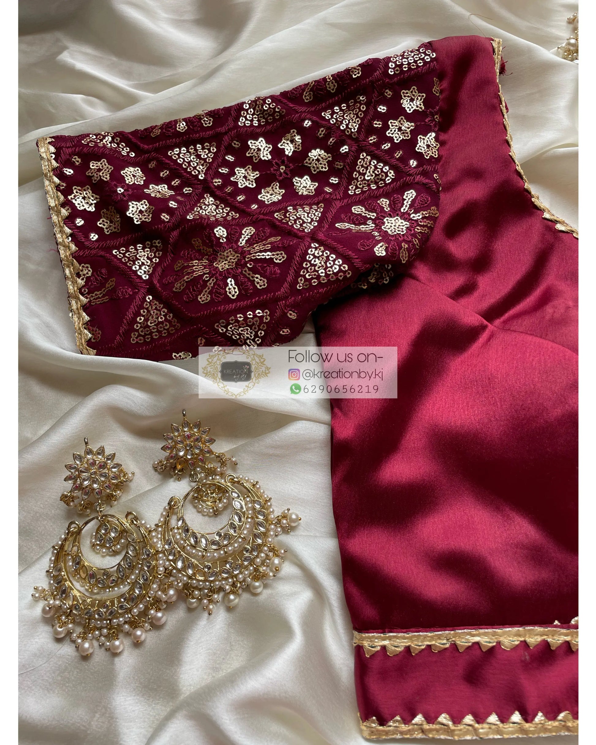 Maroon Blouse with Embroidered Sleeves - kreationbykj