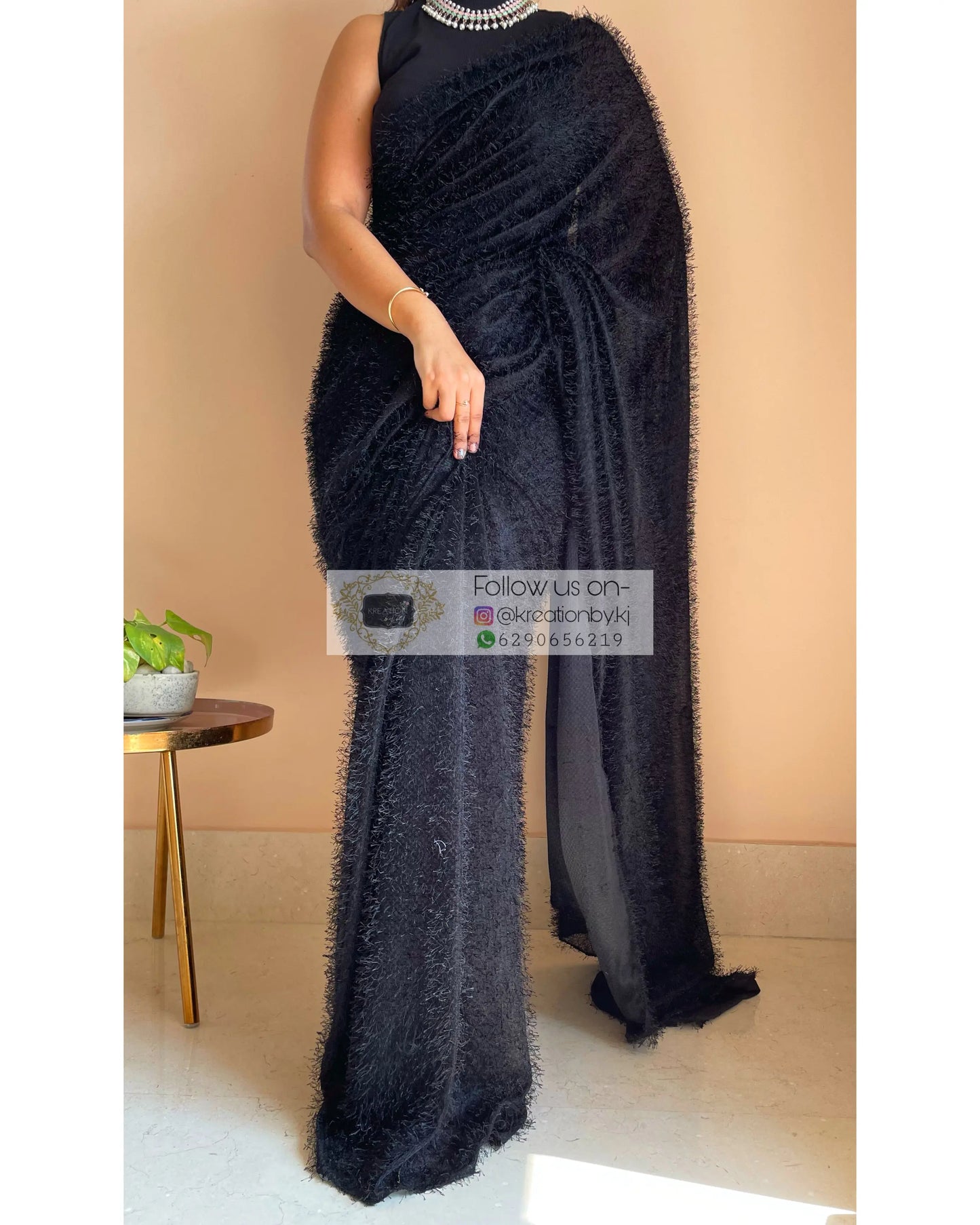 Black Moana Fur Saree - kreationbykj