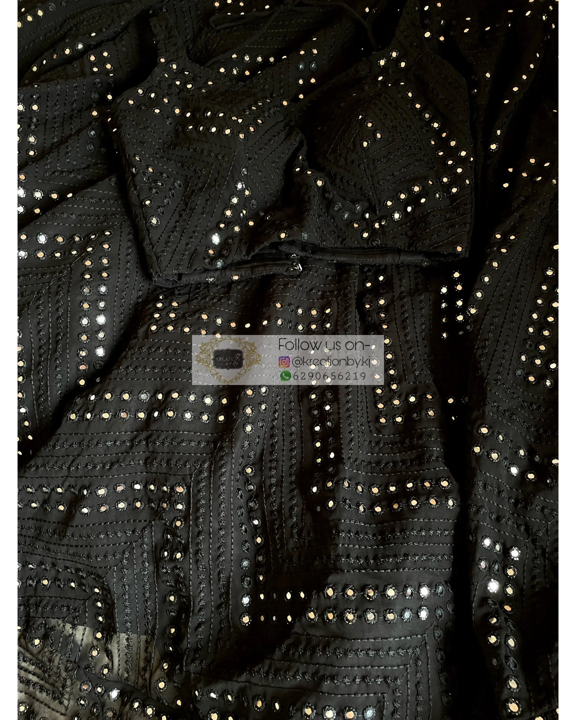 Black Sheesh Mahal Lehenga - kreationbykj