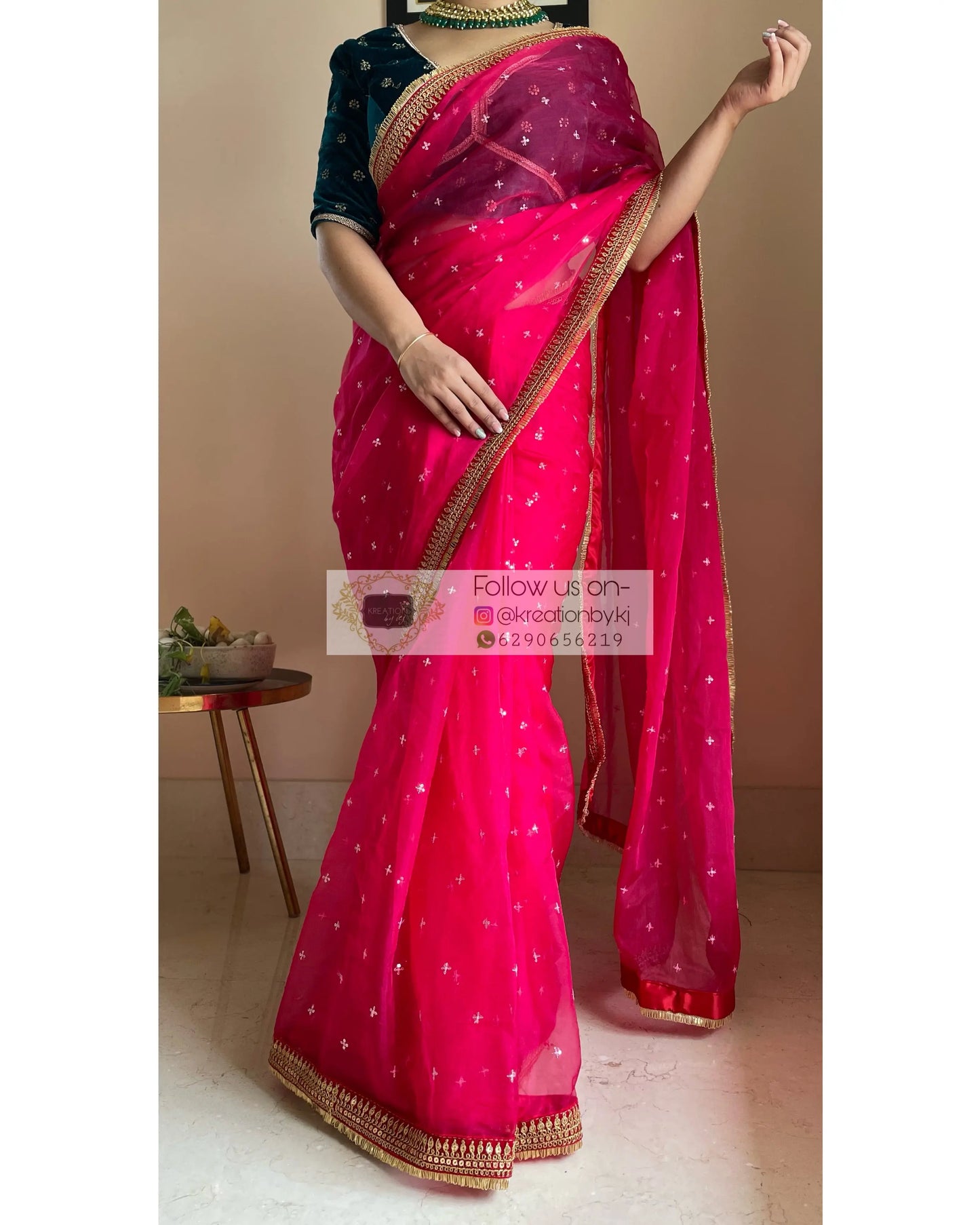 Hot Pink Ragini Organza Saree - kreationbykj