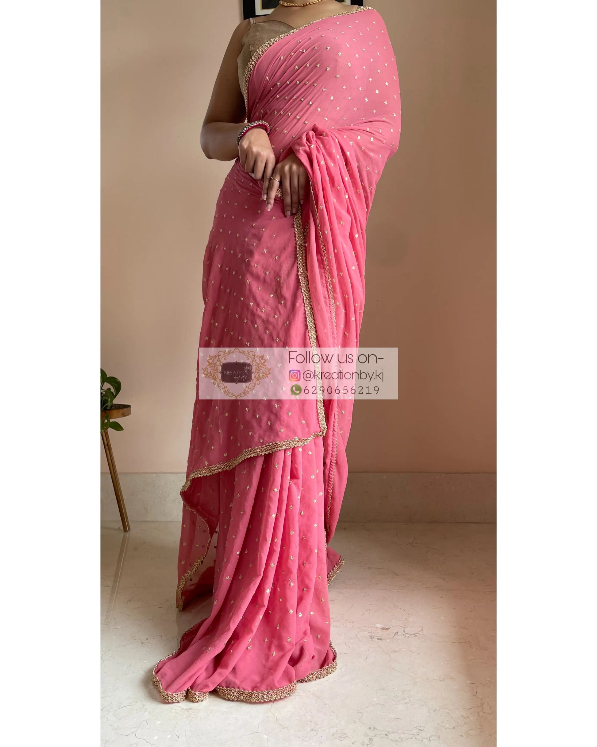 Pink Ragini Georgette Saree - kreationbykj