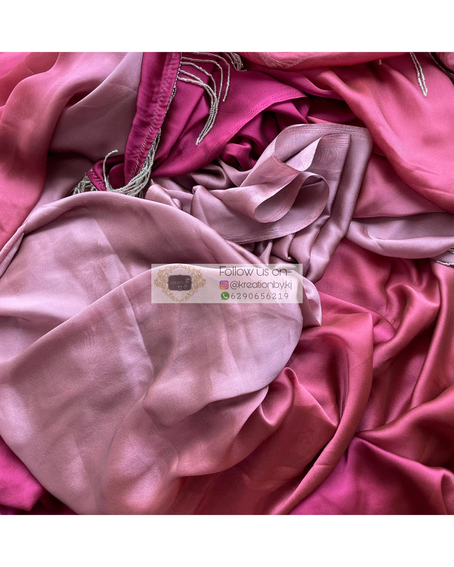 Pink Panther Georgette Ombré Saree with Handmade Tassels on Pallu - kreationbykj