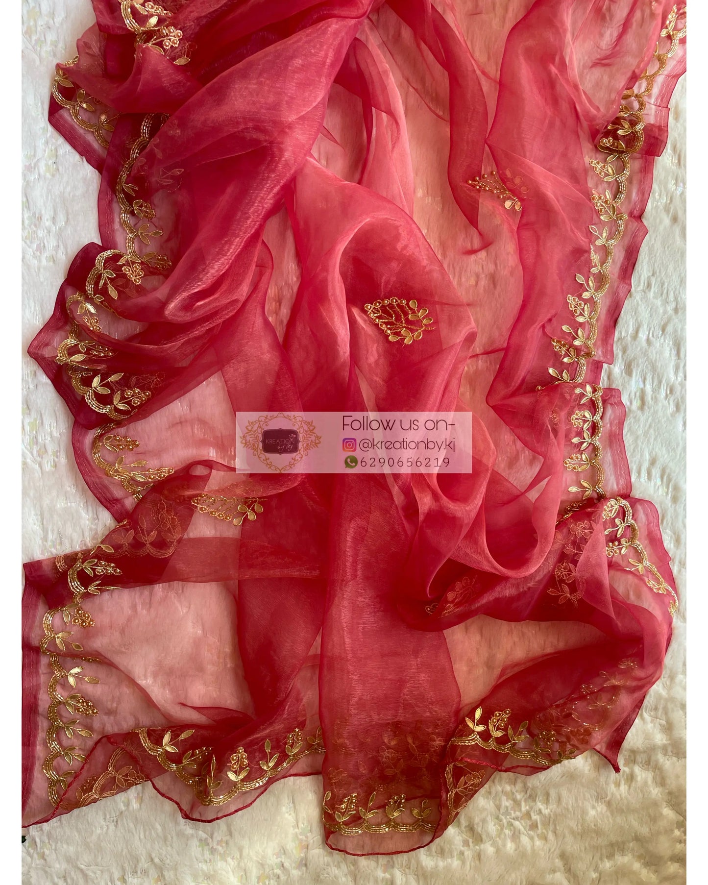 Pink Glass Tissue Gota Patti Dupatta - kreationbykj