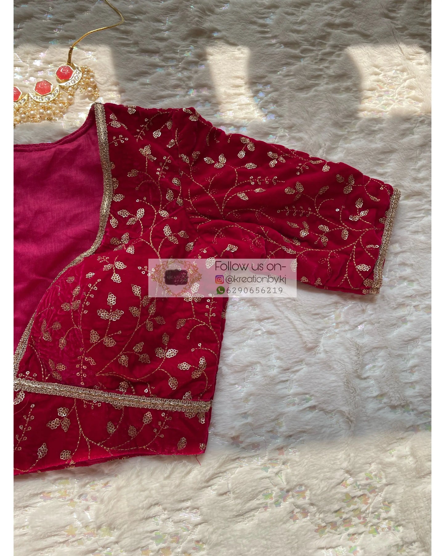 Fuschia Plunging Neck Velvet Blouse - kreationbykj