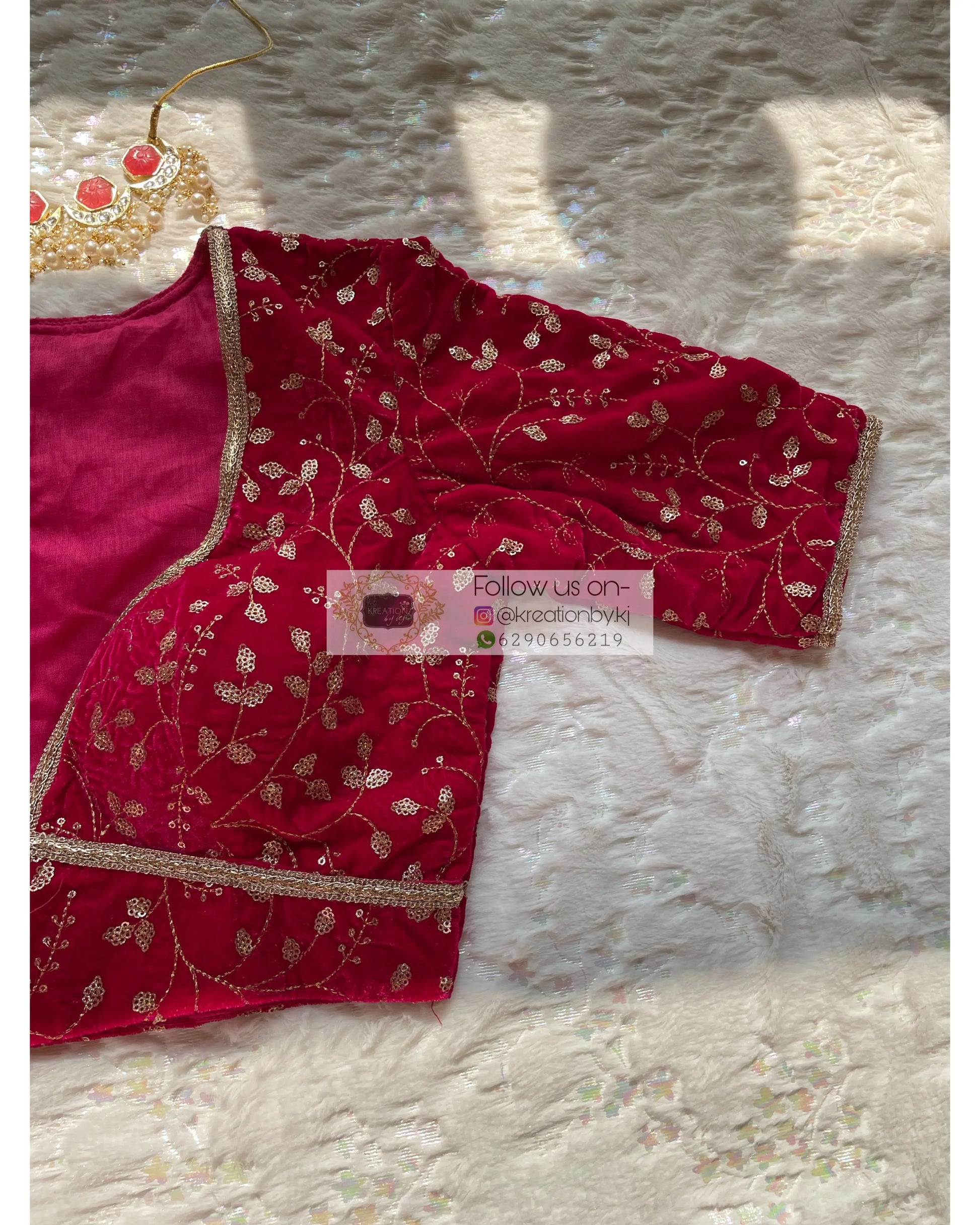 Fuschia Plunging Neck Velvet Blouse - kreationbykj