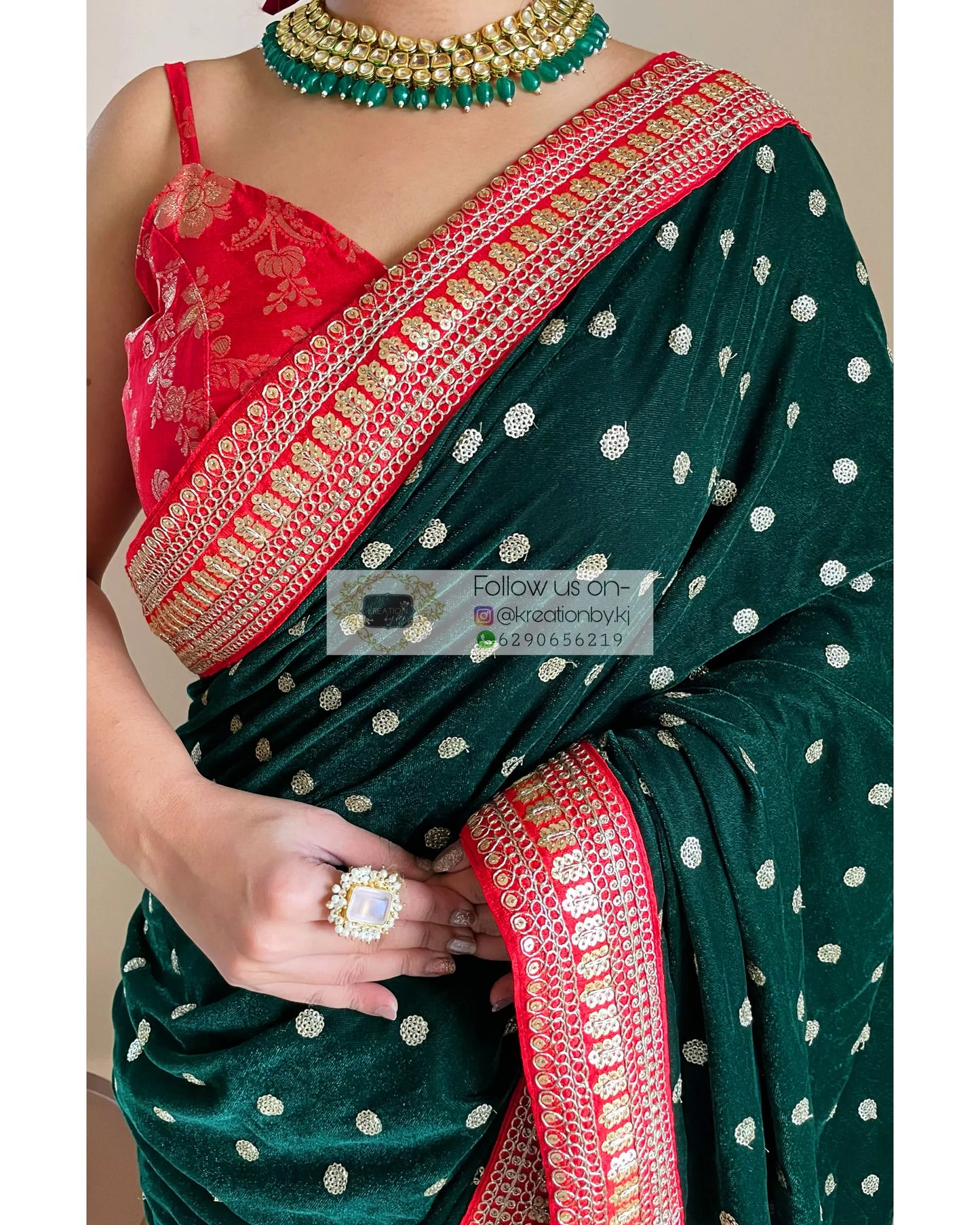 Bottle Green Velvet for Haldi- kreationbykj