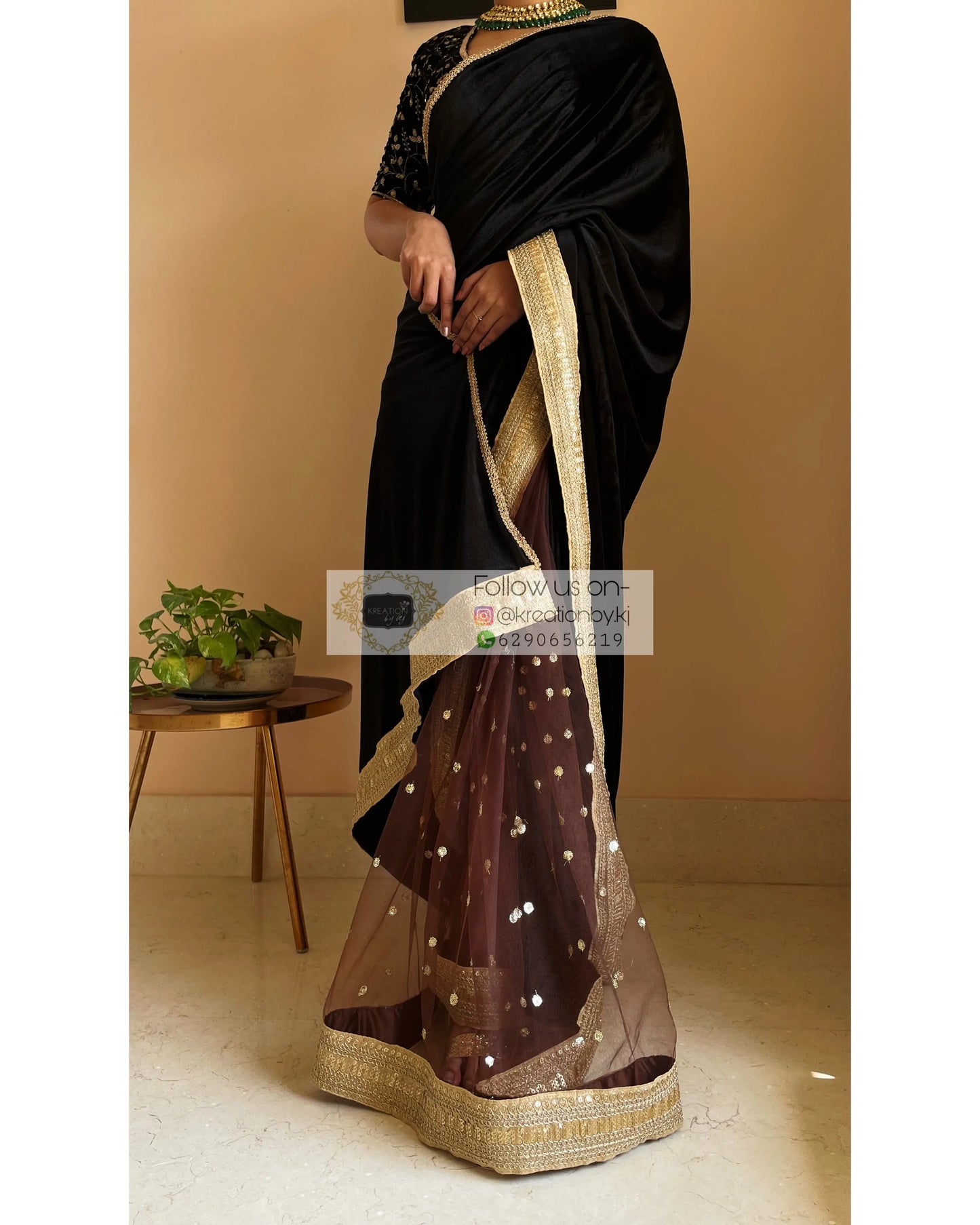 Cocktail Velvet Saree - kreationbykj
