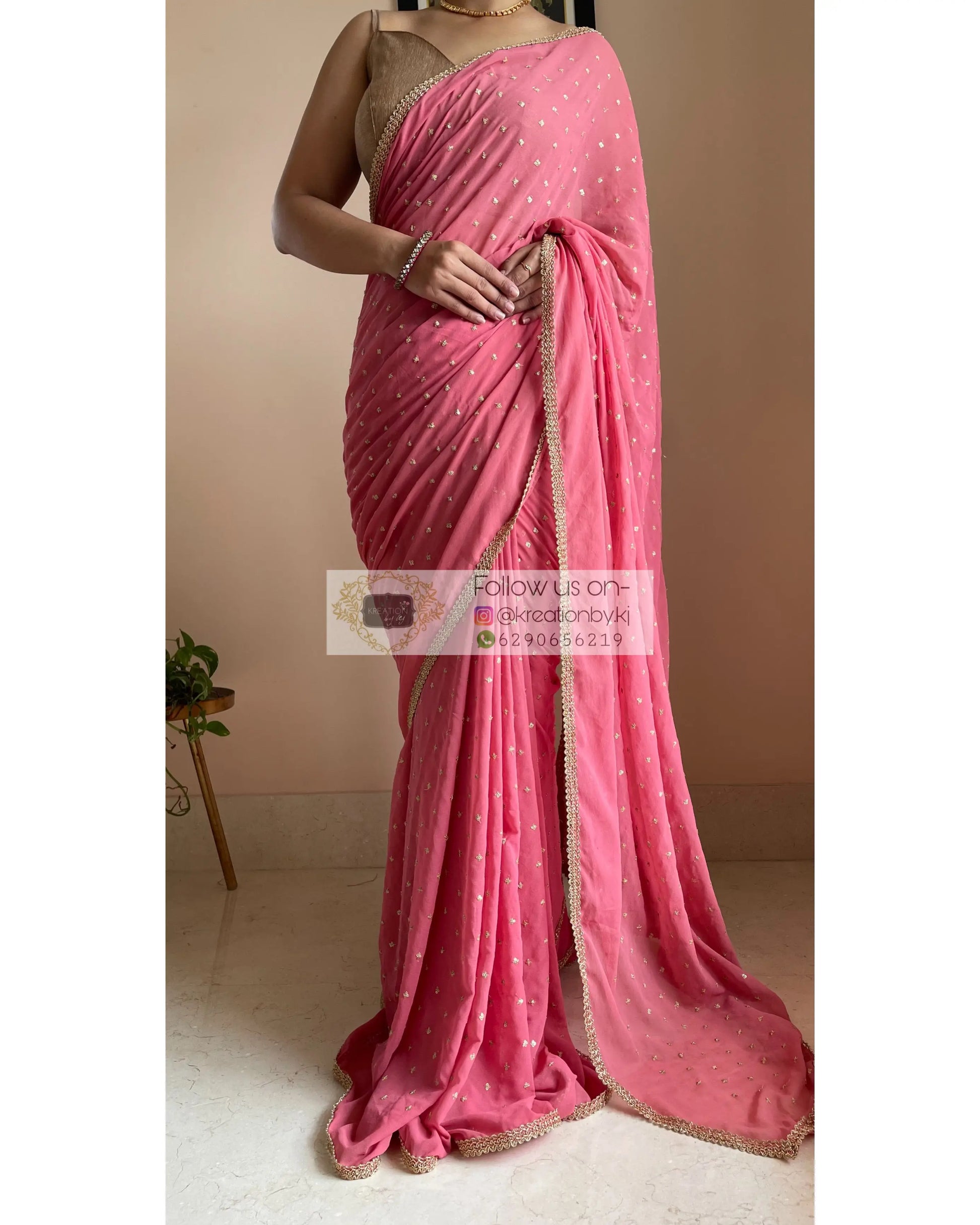 Pink Ragini Georgette Saree - kreationbykj