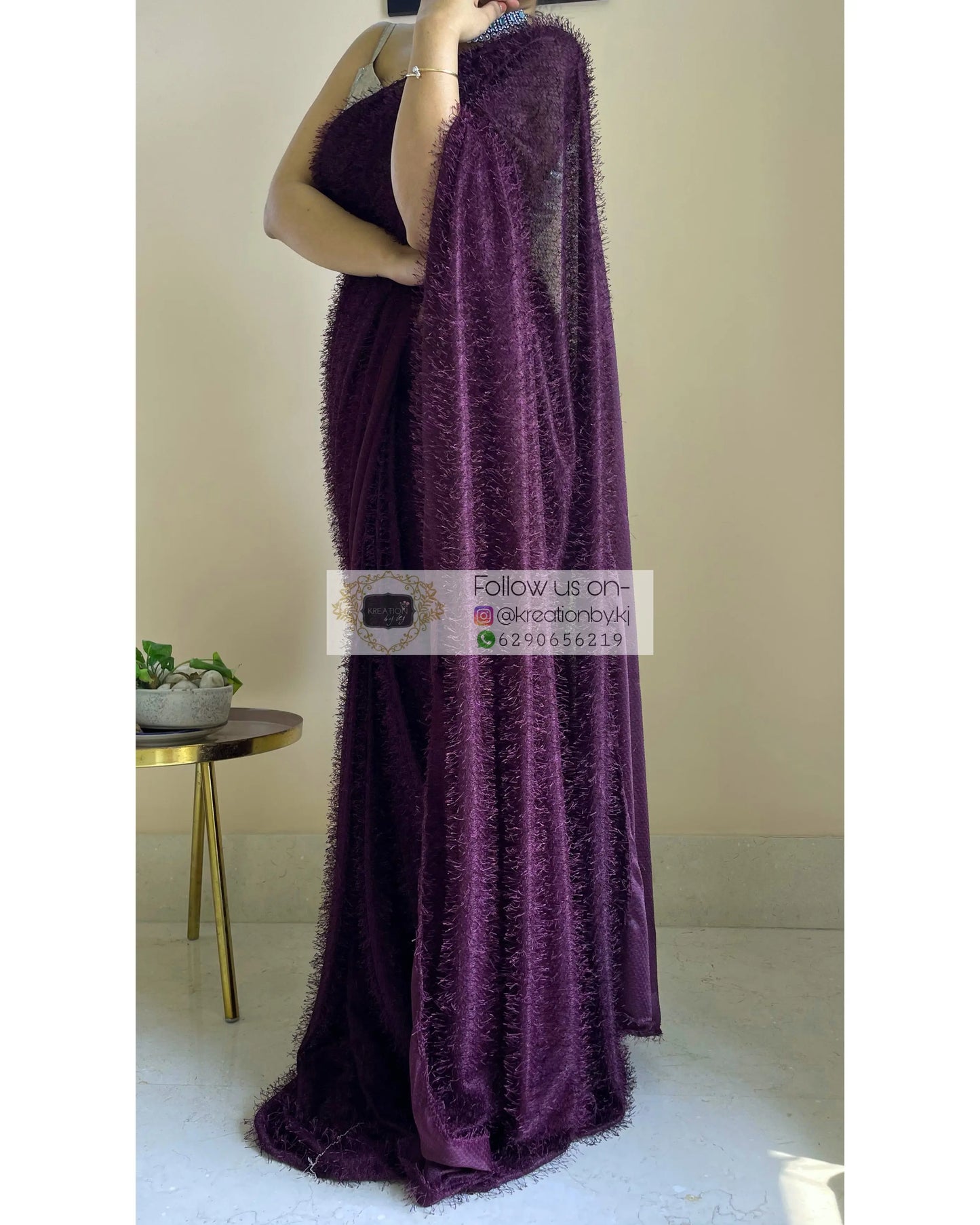 Elana Wine Fur Saree - kreationbykj