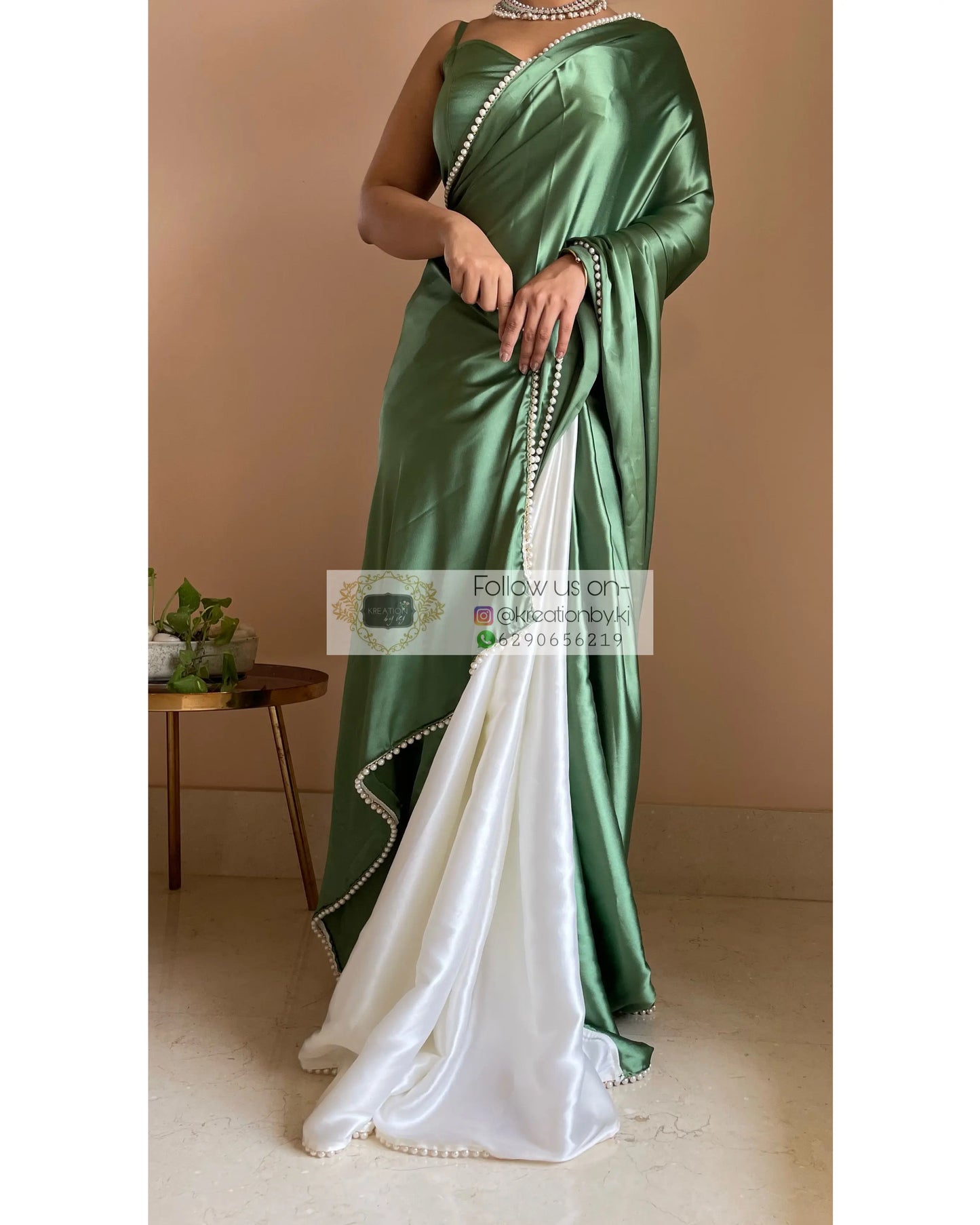 Peace Lily Two in One Satin Saree - kreationbykj