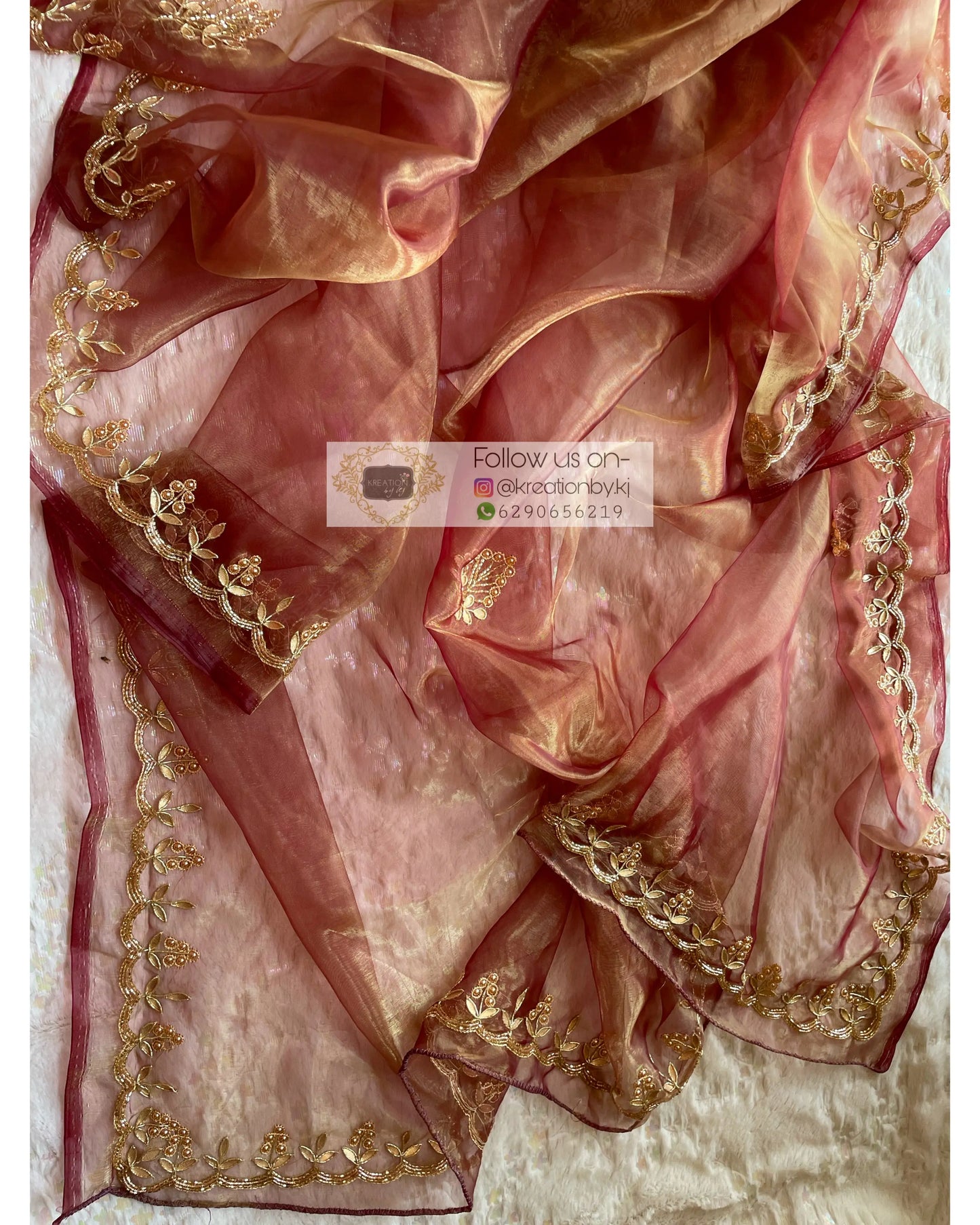Gold-Brown Glass Tissue Gota Patti Dupatta - kreationbykj