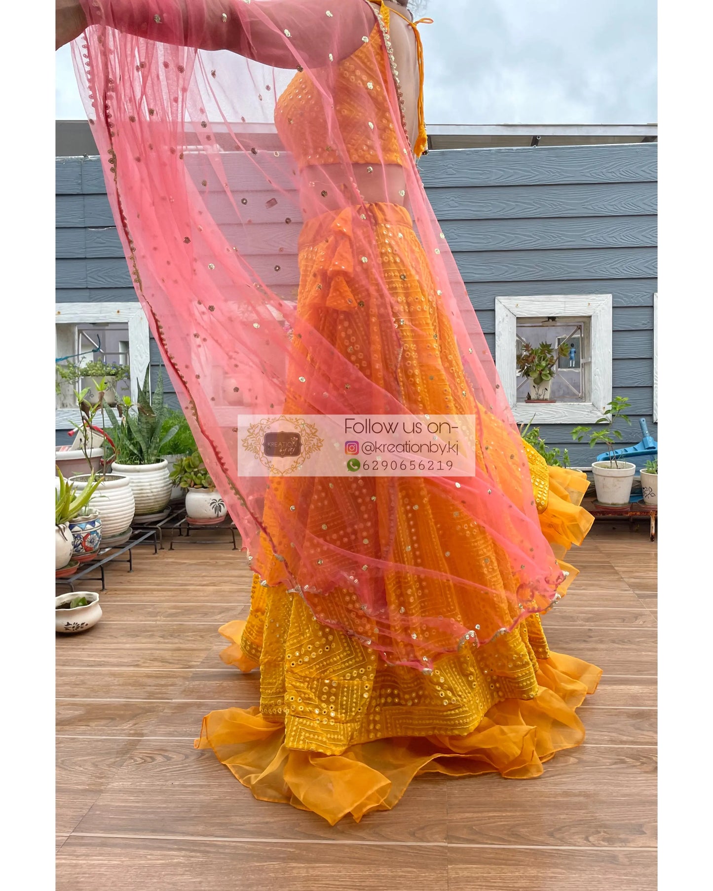 Yellow Sheesh Mahal Lehenga Set - kreationbykj