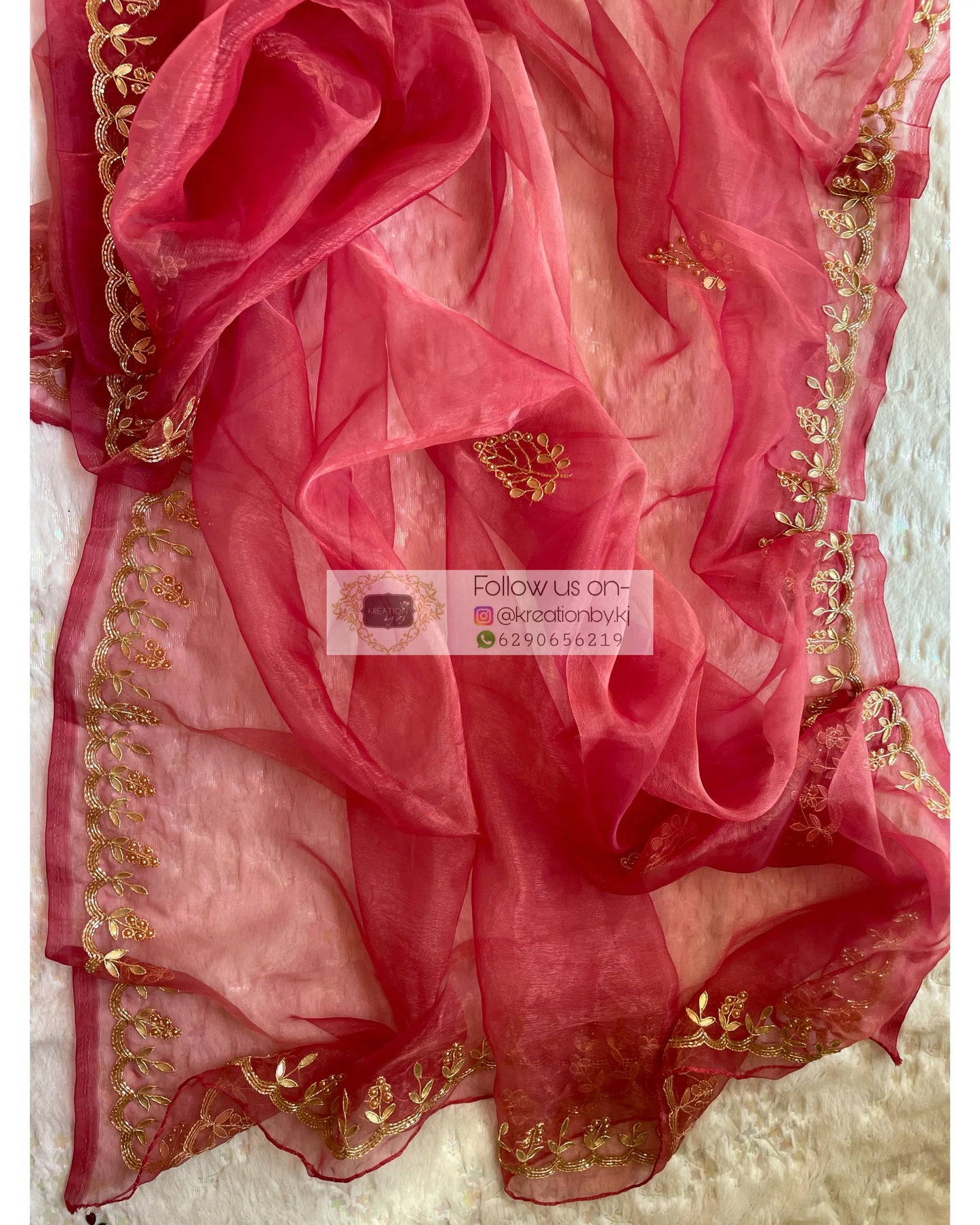 Pink Glass Tissue Gota Patti Dupatta - kreationbykj