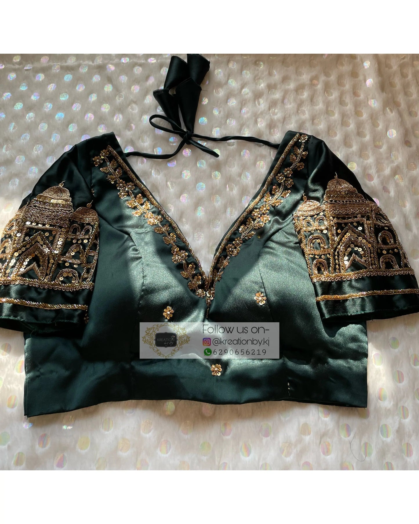 Dark Blackish Green Taj Mahal Blouse Piece - kreationbykj