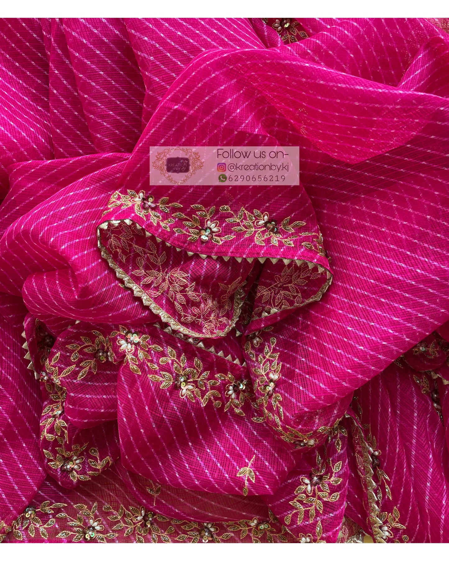 Hot Pink Chandani Leheriya Saree - kreationbykj