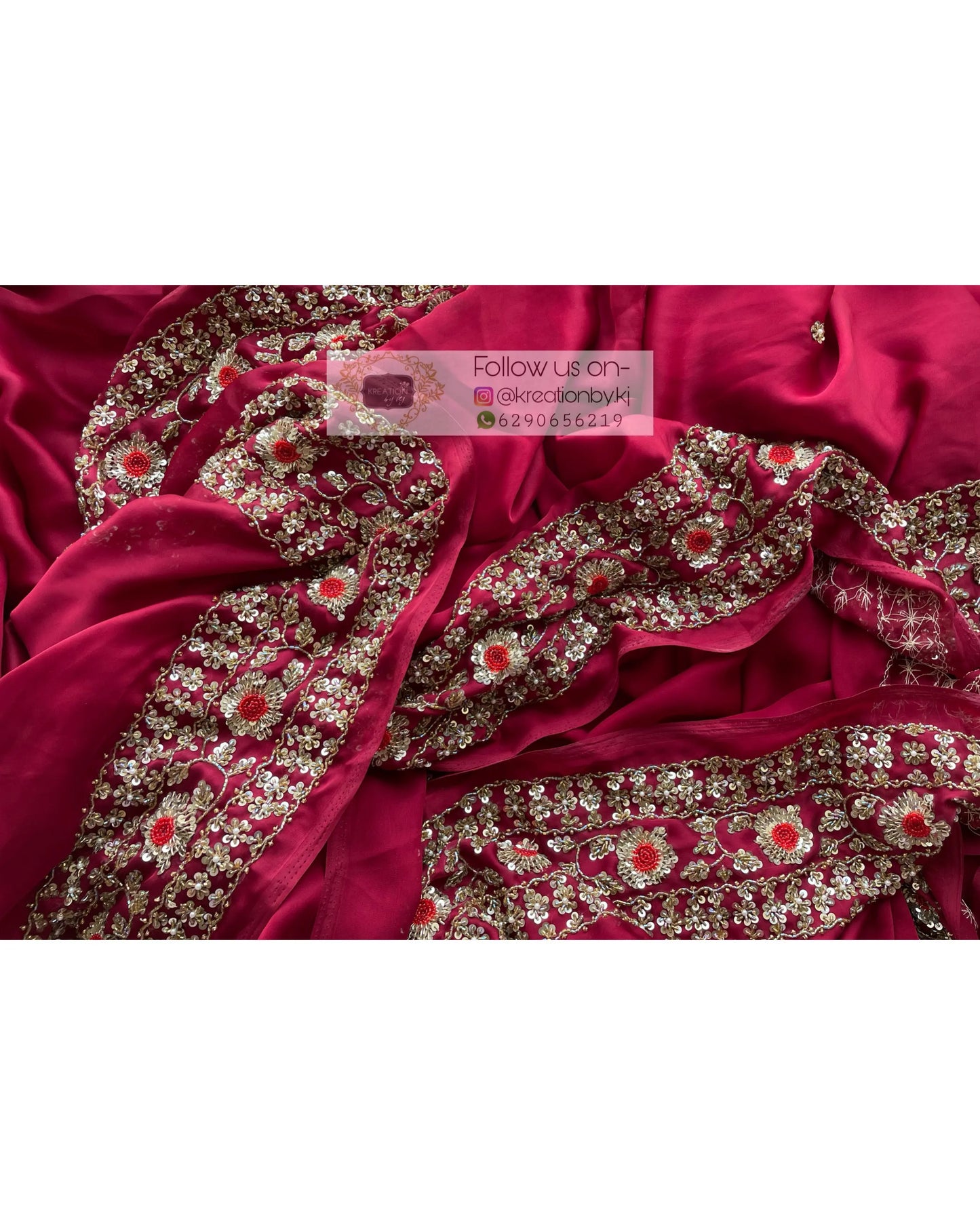 Maroon Crepe Silk Bridal Saree - kreationbykj