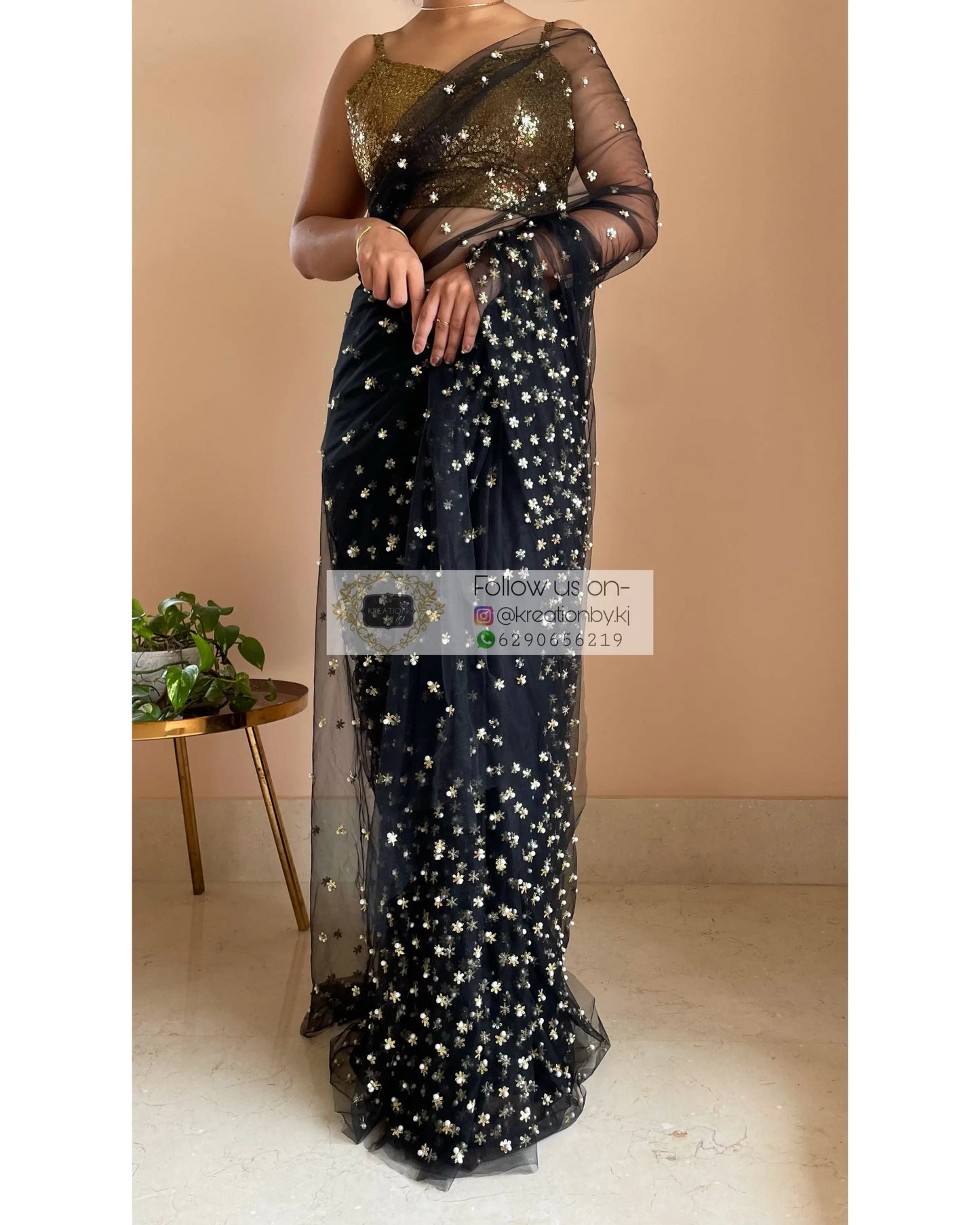 Jugnoo Black Net Saree - kreationbykj