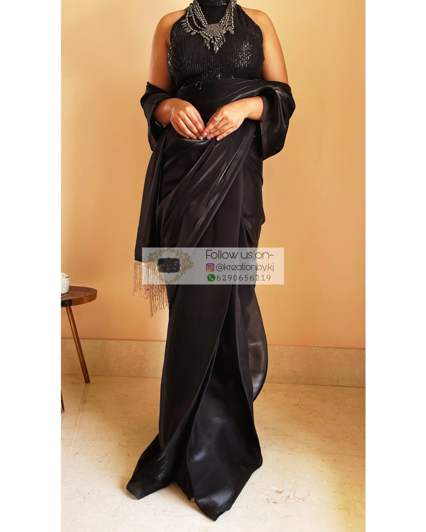 Black Romance Glass Organza Saree - kreationbykj