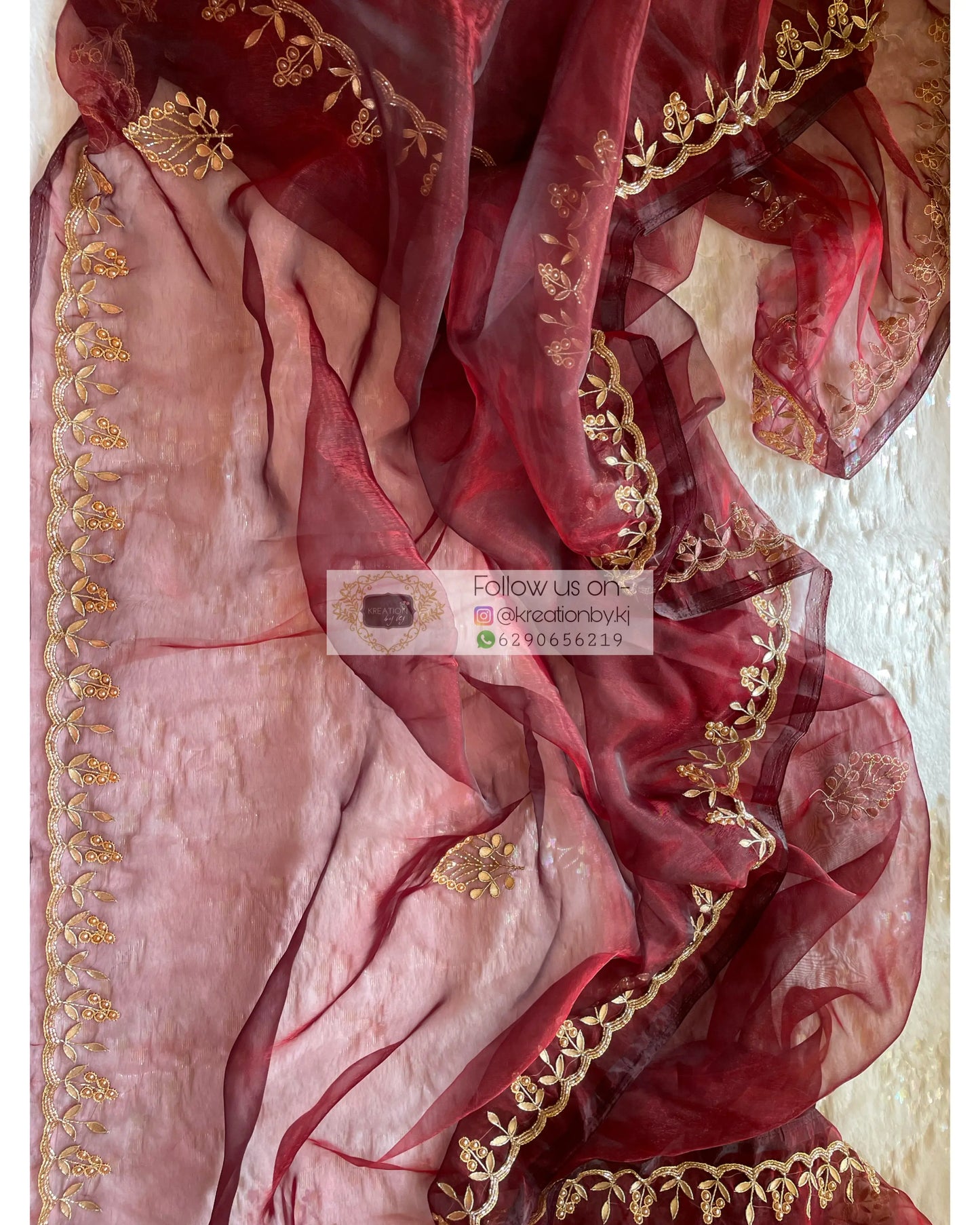 Maroon Gota Patti Dupatta - kreationbykj