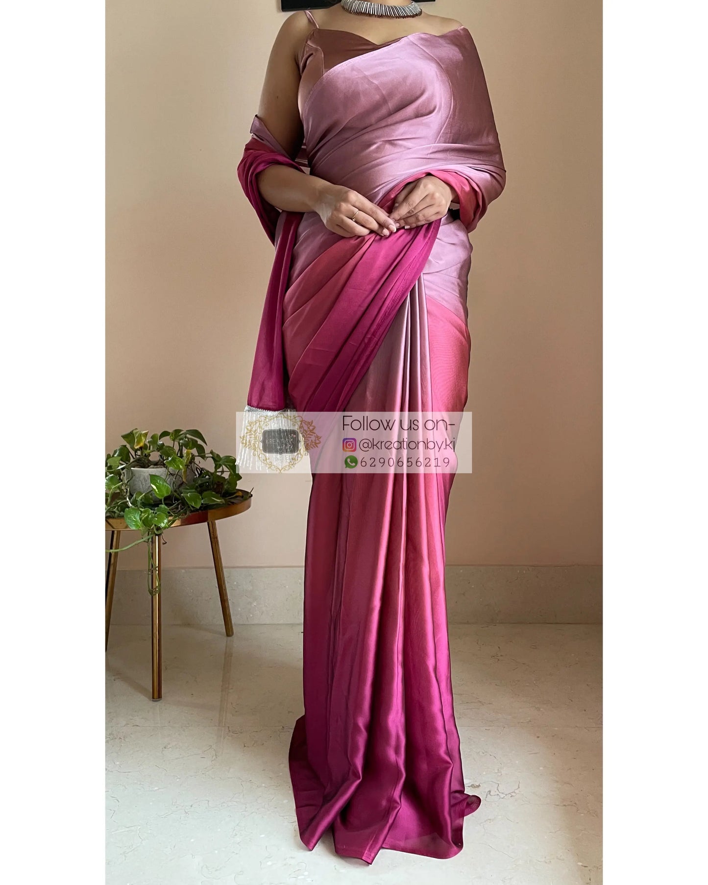 Pink Panther Georgette Ombré Saree with Handmade Tassels on Pallu - kreationbykj