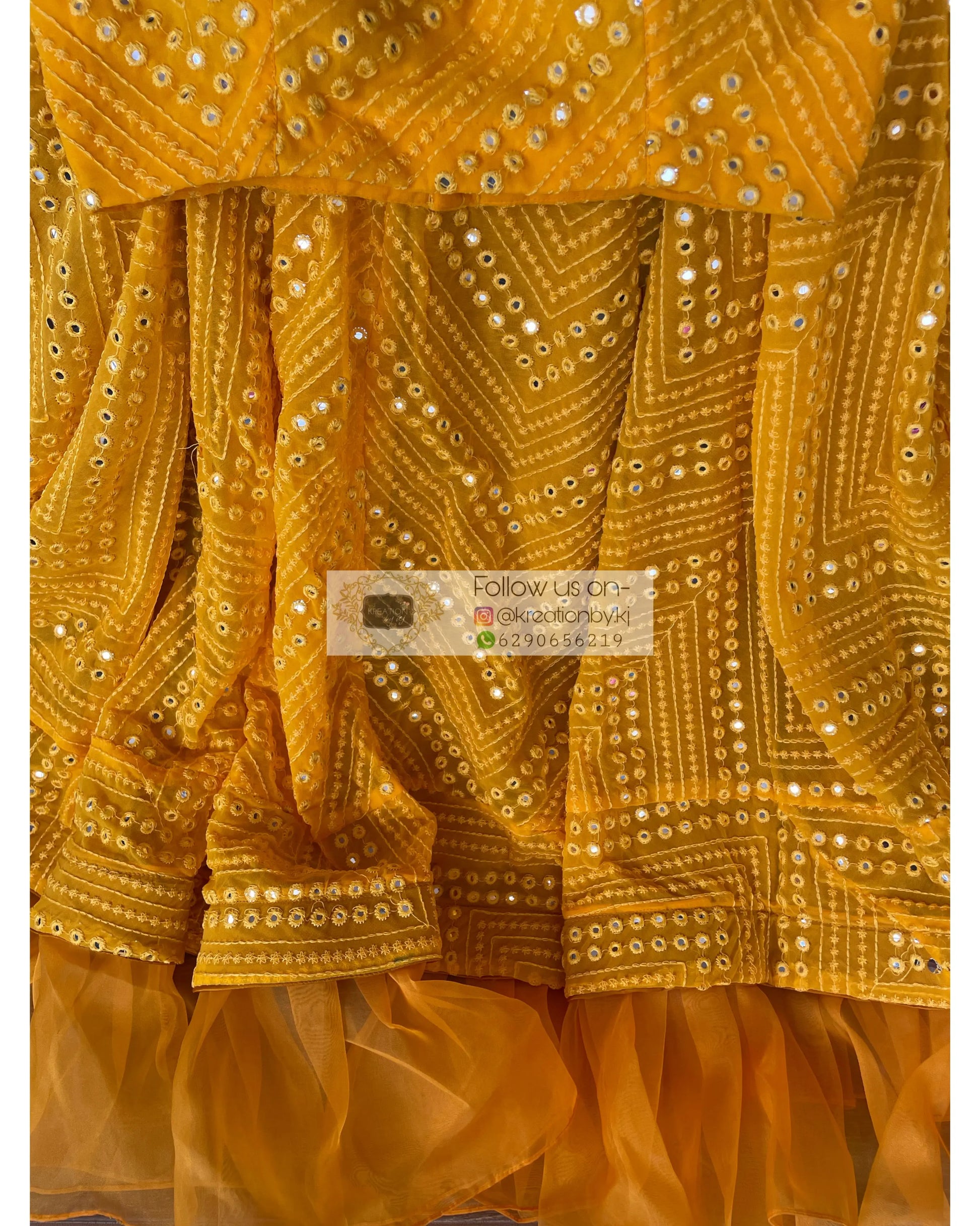 Yellow Sheesh Mahal Lehenga Set - kreationbykj