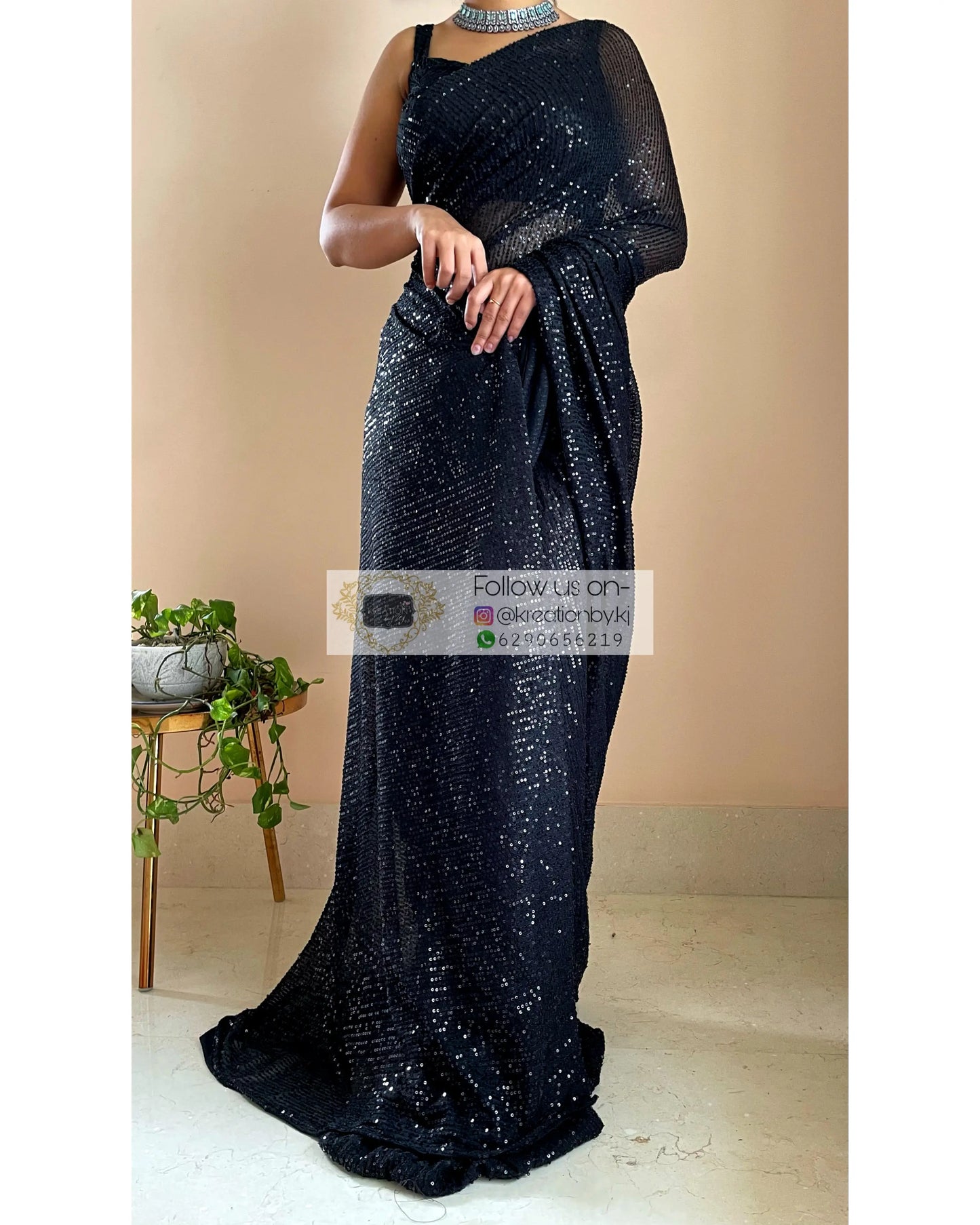 Black Sequins Saree - kreationbykj