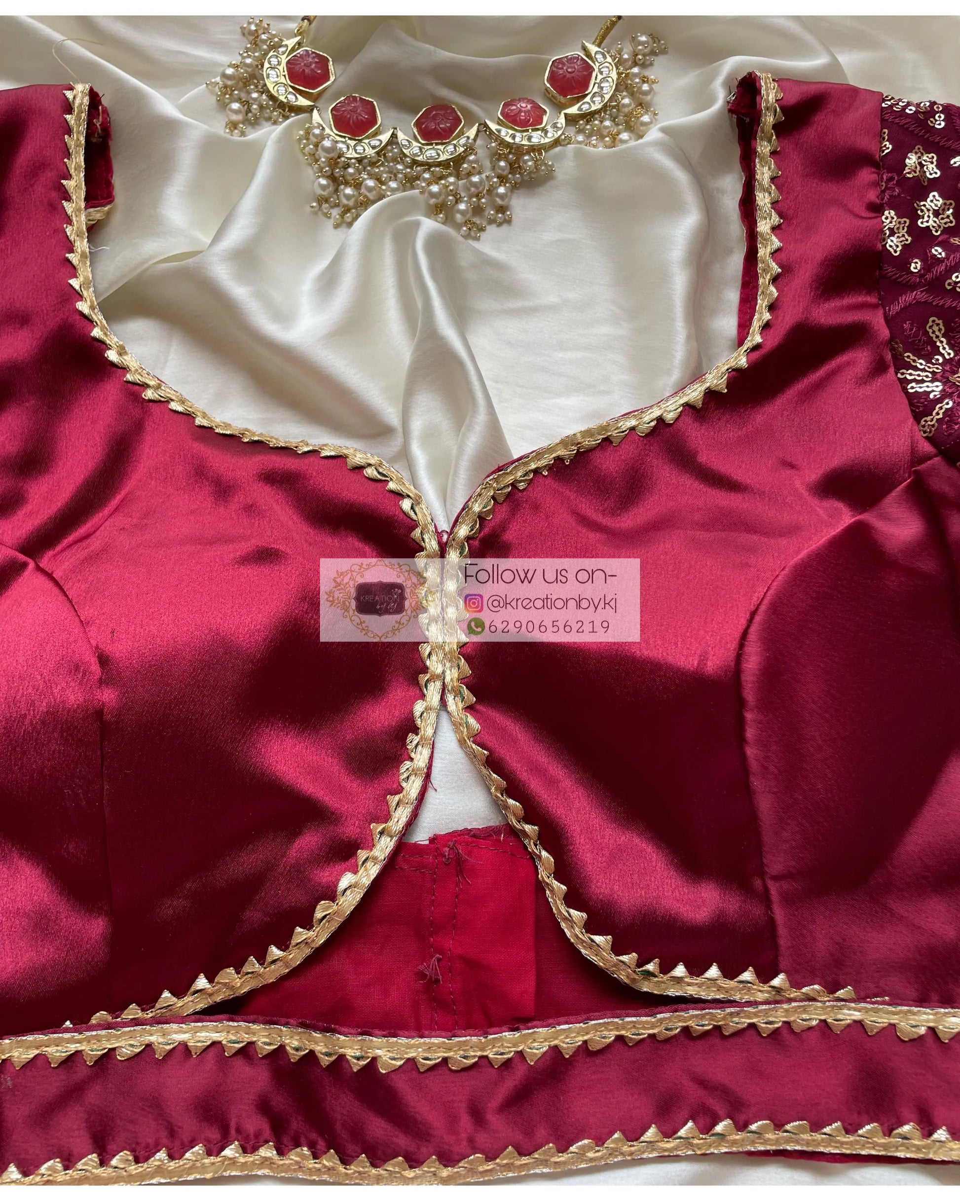 Maroon Blouse with Embroidered Sleeves - kreationbykj