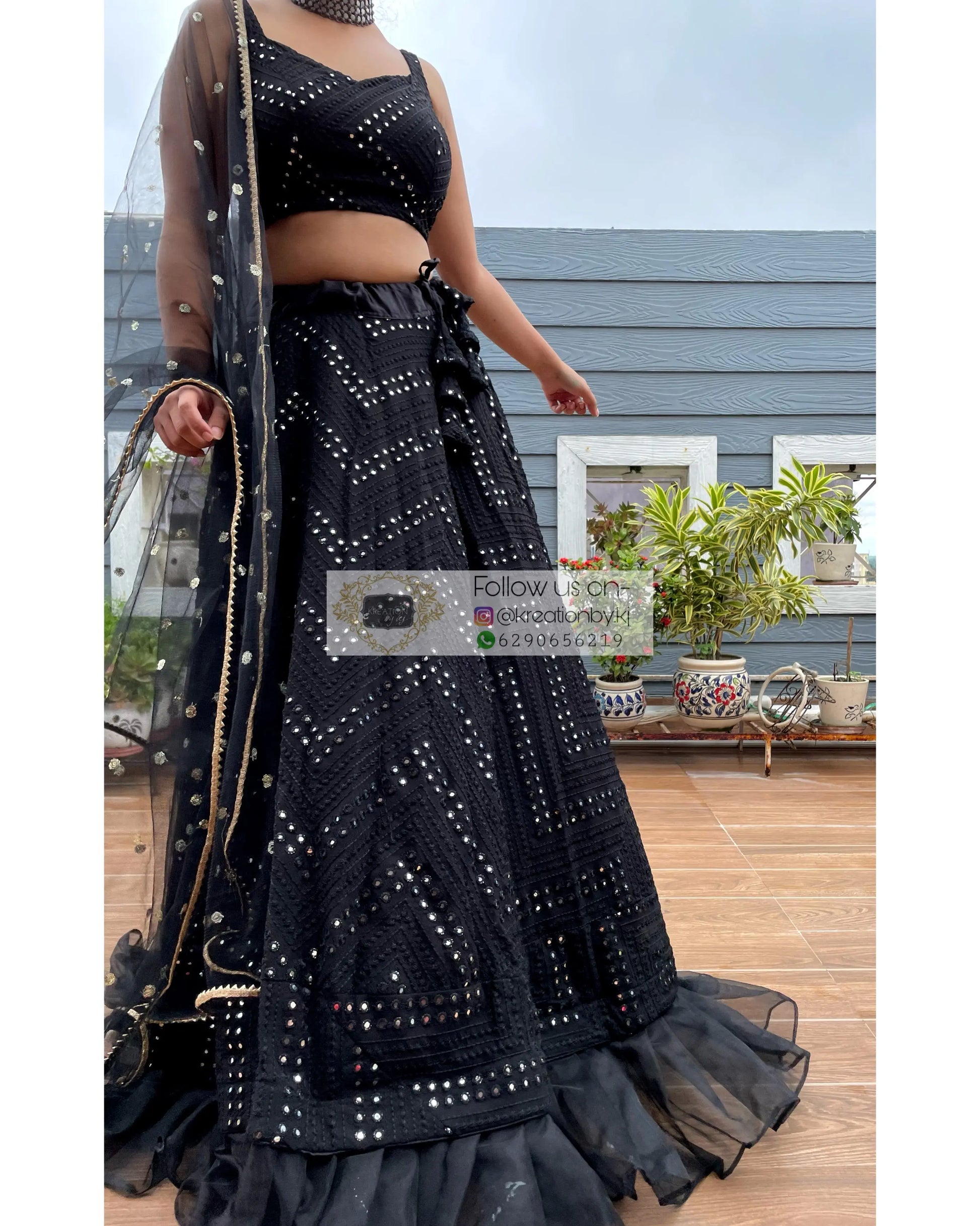 Black Sheesh Mahal Lehenga - kreationbykj