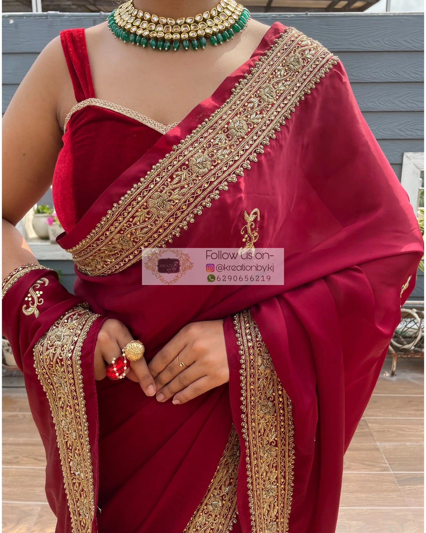 Zarina Maroon Crepe Silk Saree - kreationbykj