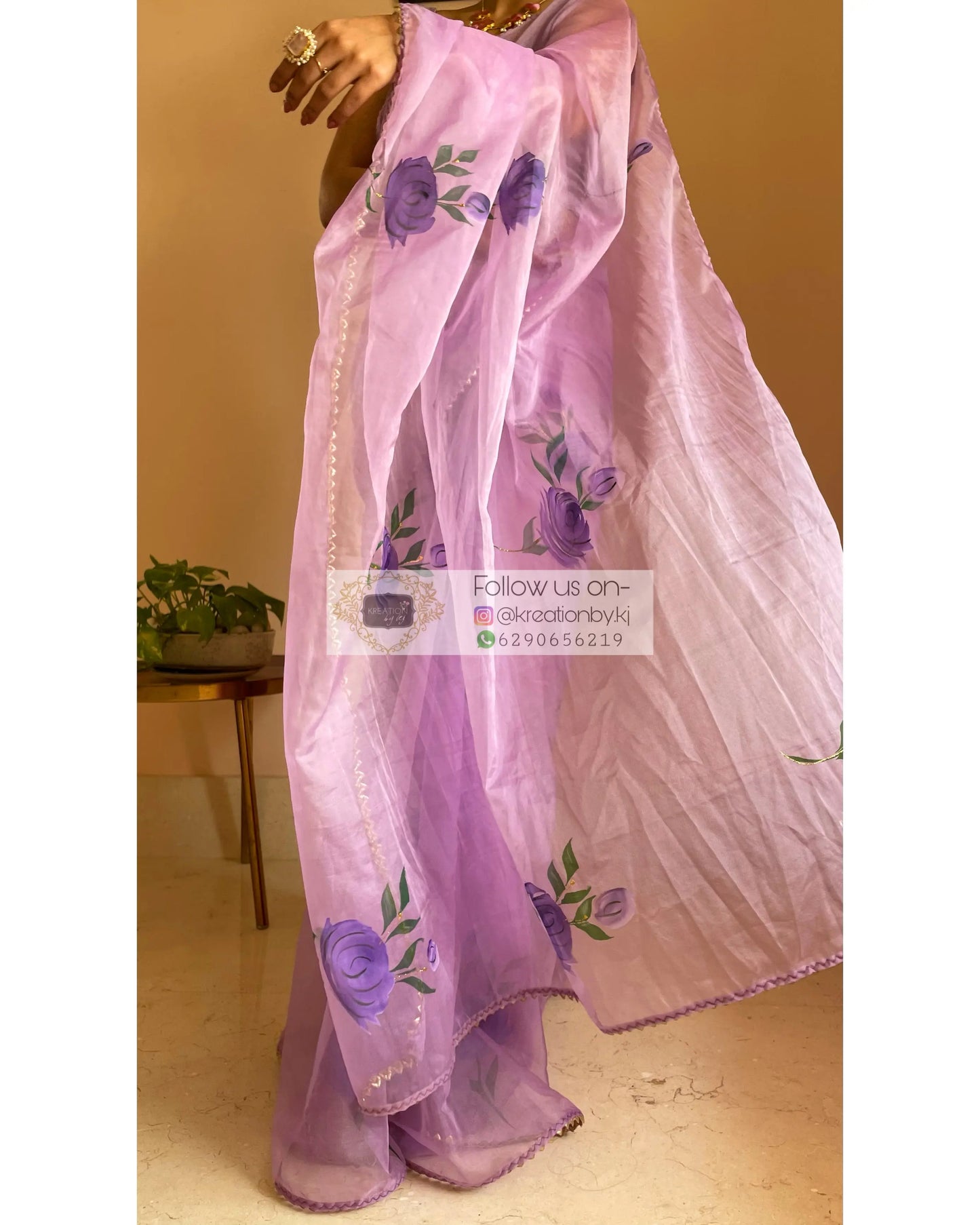 Lavender Floral Organza Saree - kreationbykj