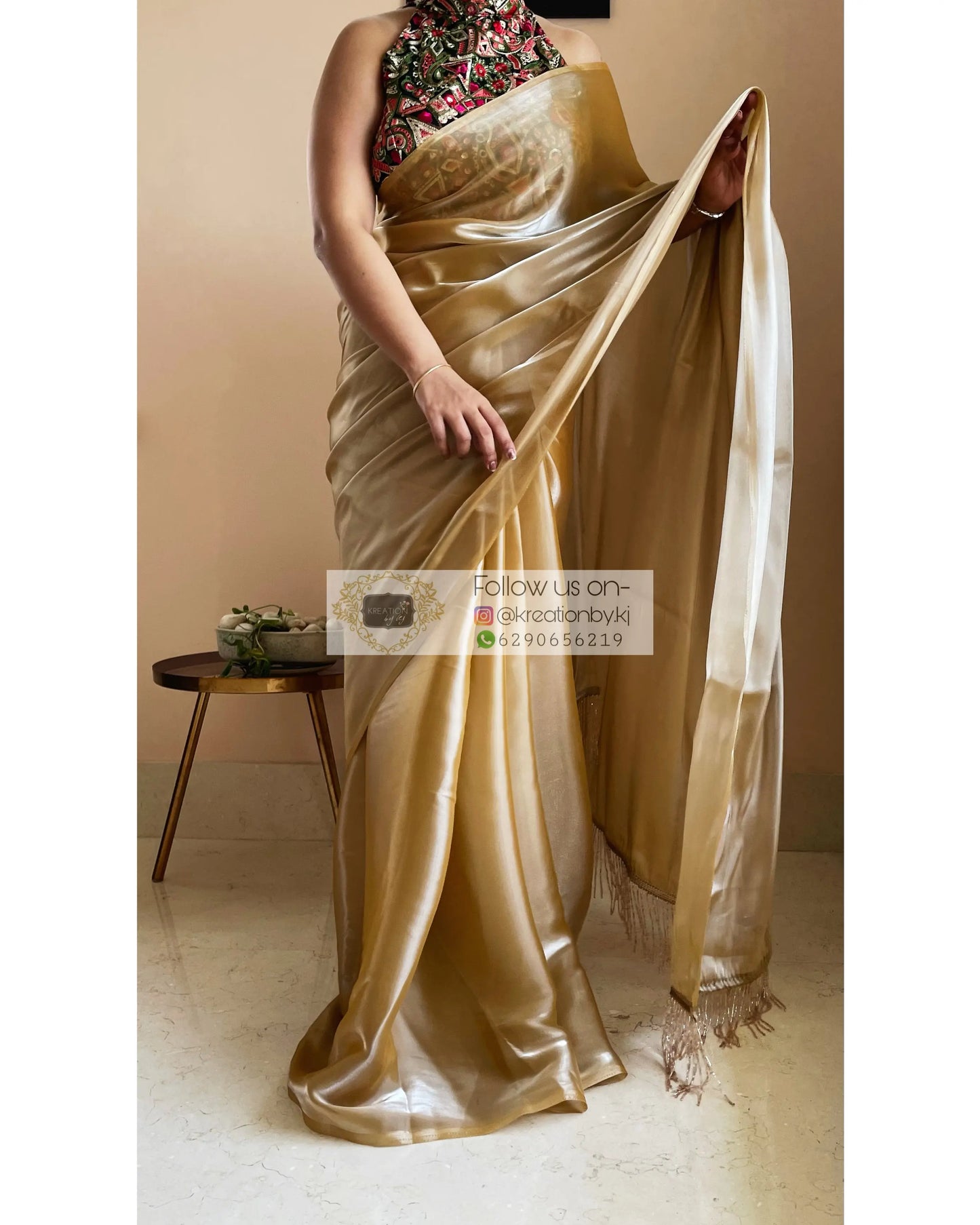 Cinnamon Dust Glass Organza Saree - kreationbykj