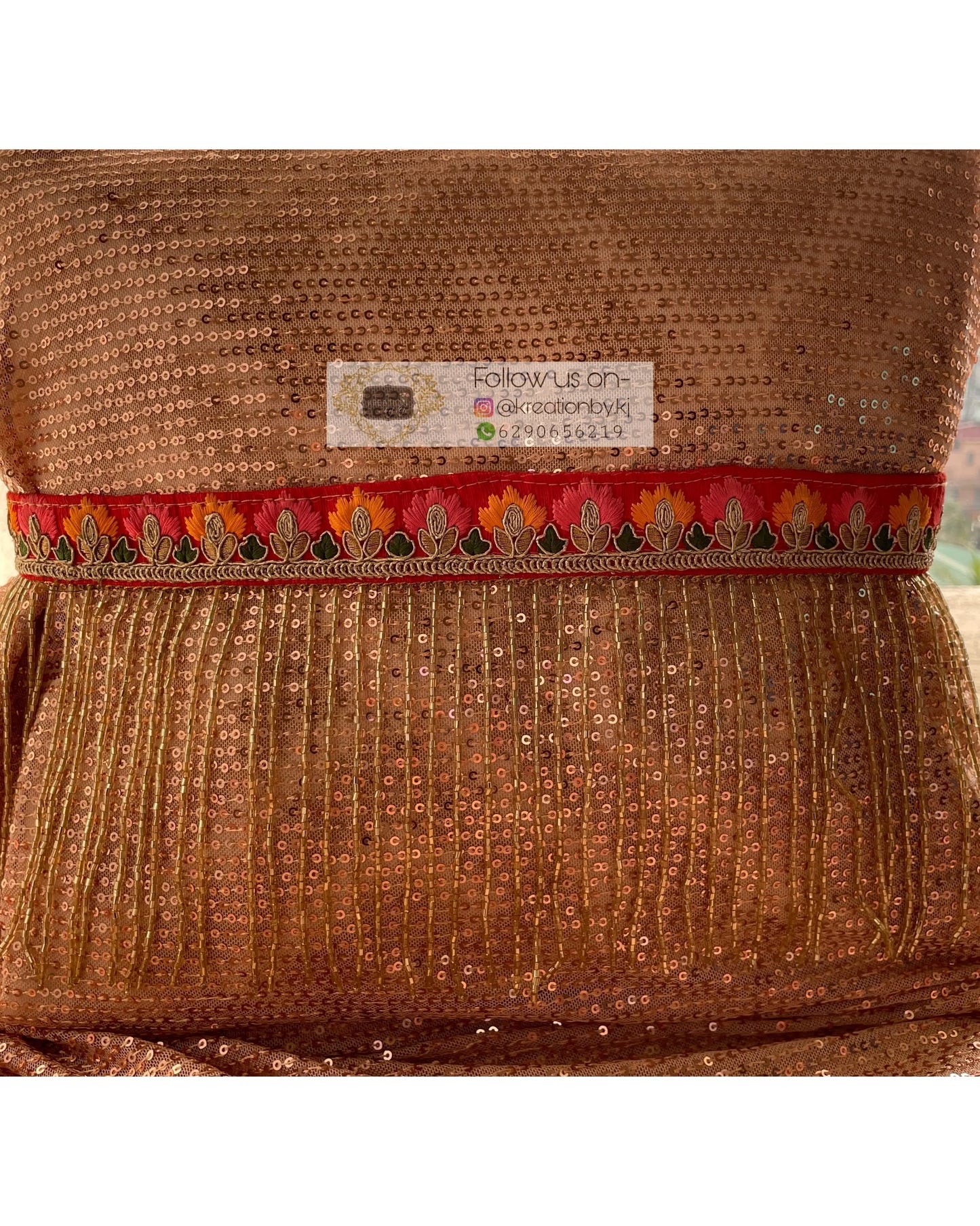 Red Floral Waist Belt with Cutdana Tassels - kreationbykj