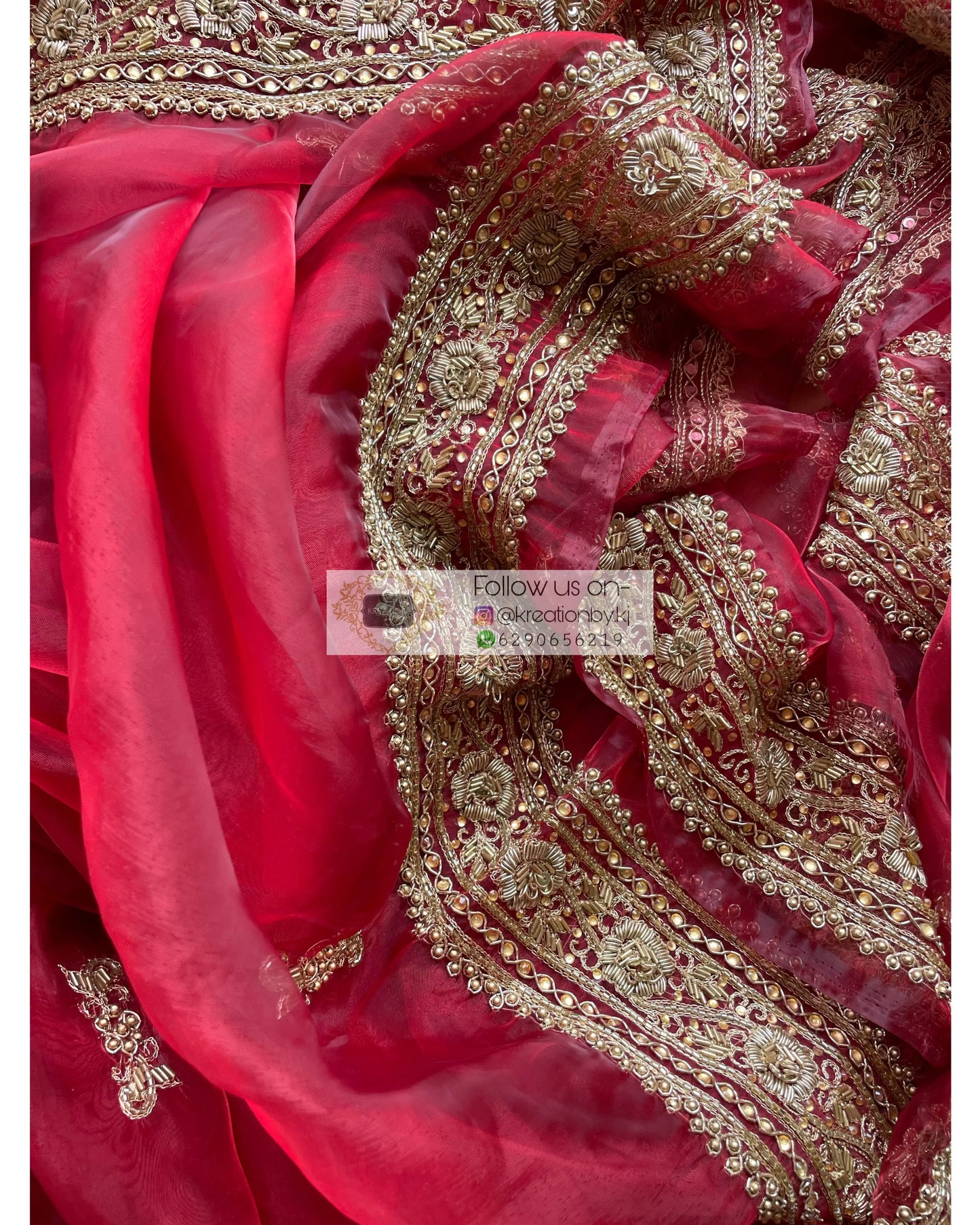 Red Glass Tissue Zarina Saree - kreationbykj