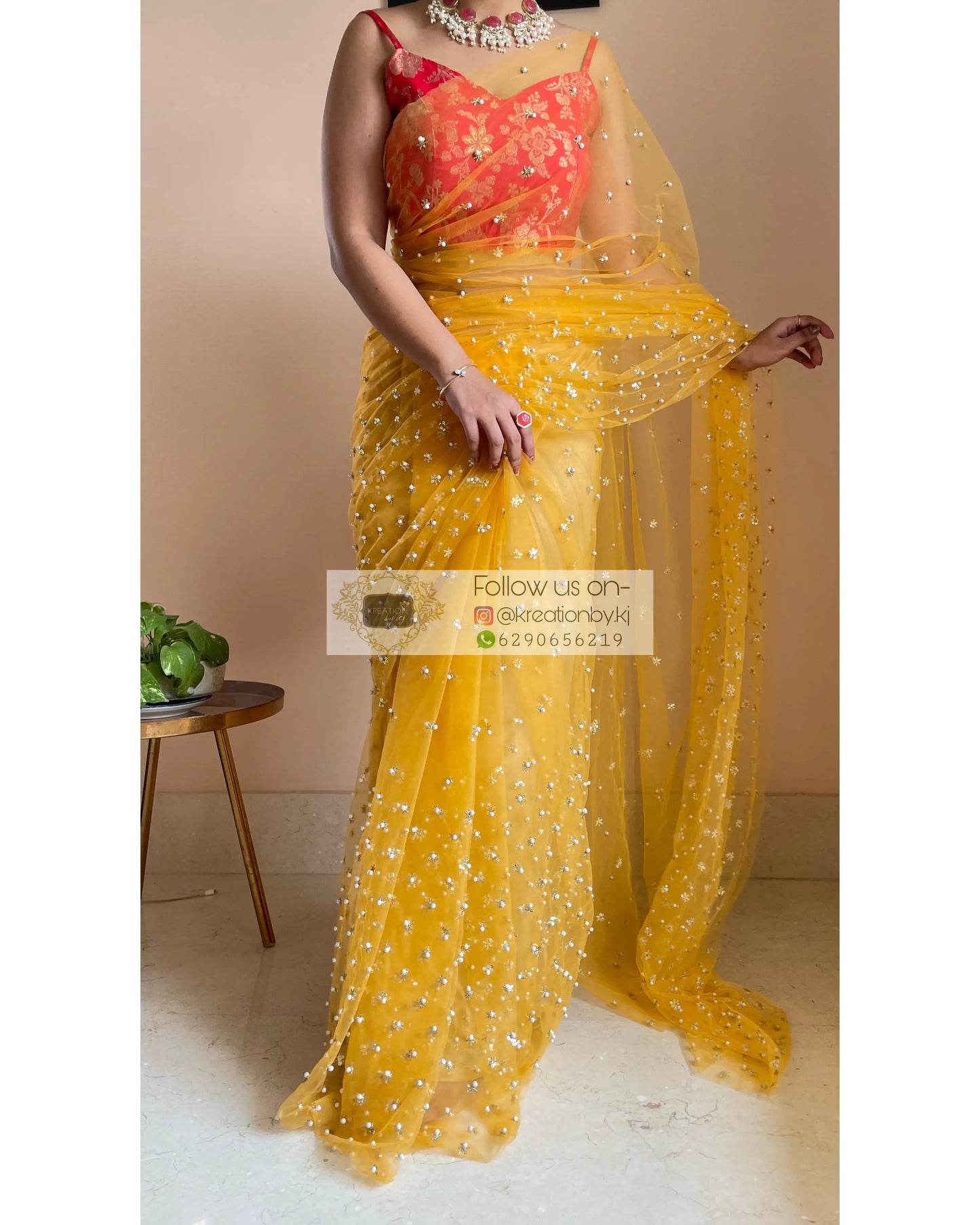 Jugnoo Yellow Net Saree - kreationbykj
