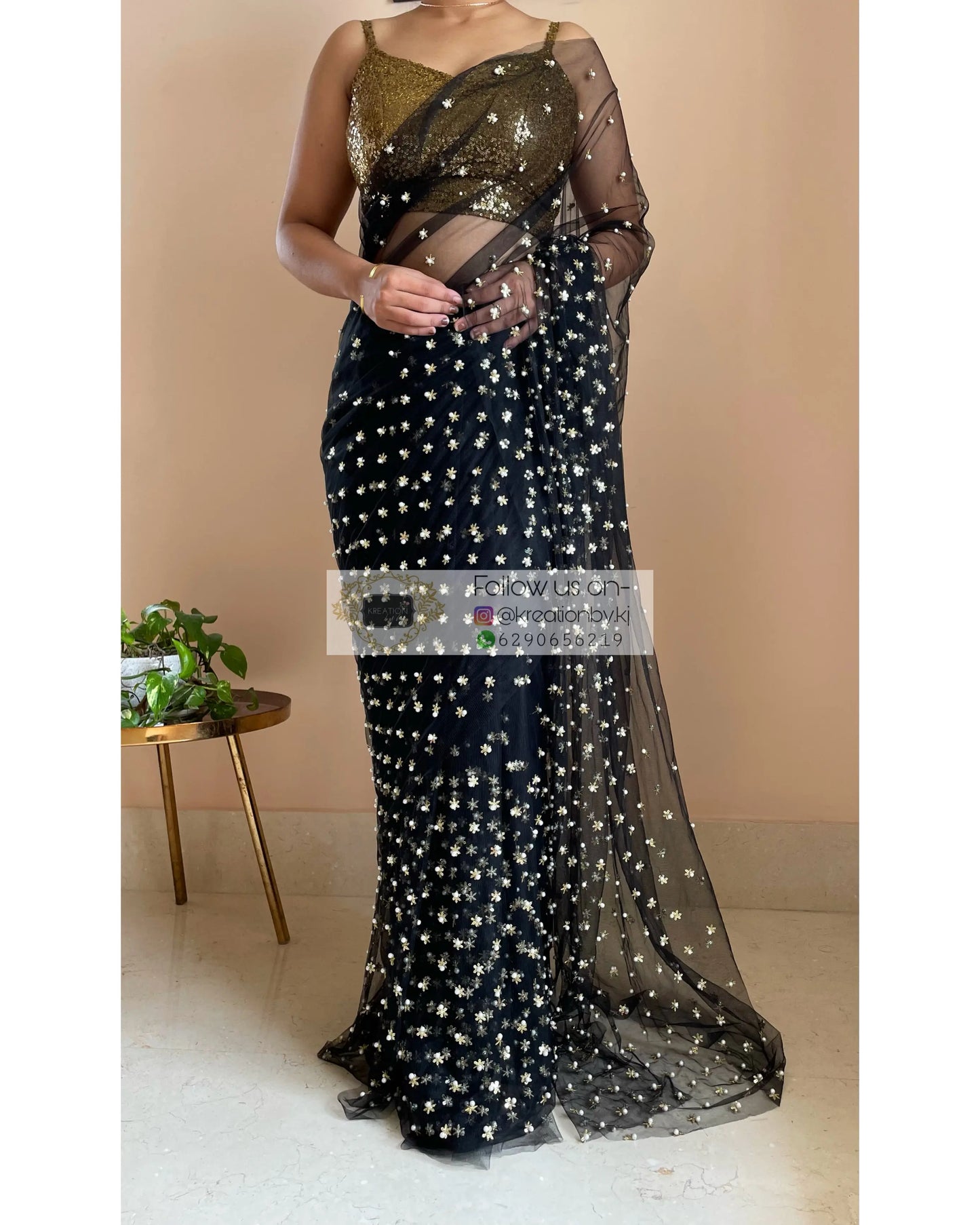 Jugnoo Black Net Saree - kreationbykj
