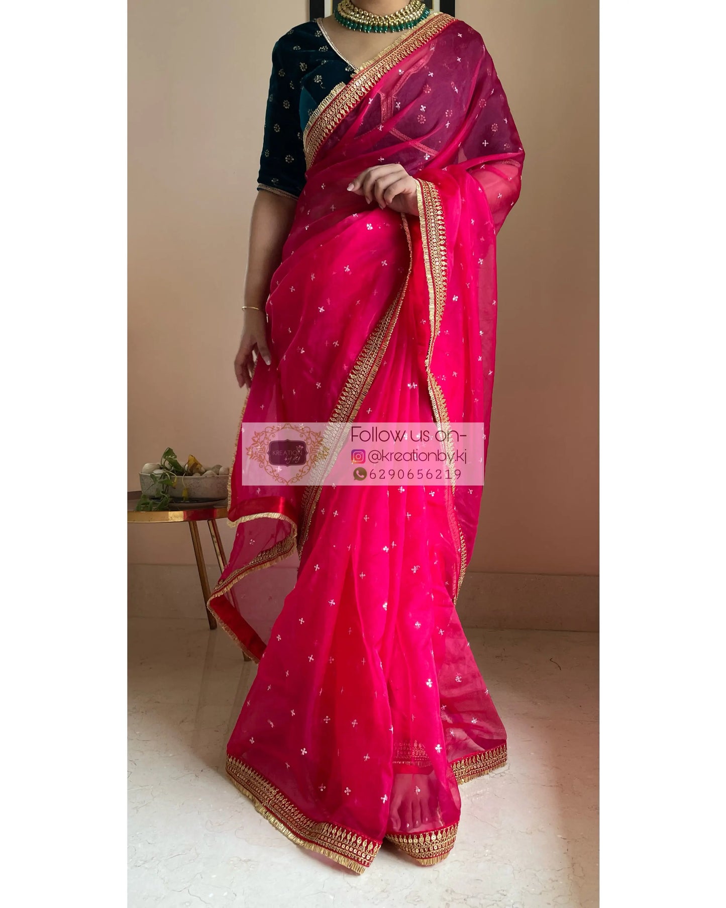 Hot Pink Ragini Organza Saree - kreationbykj