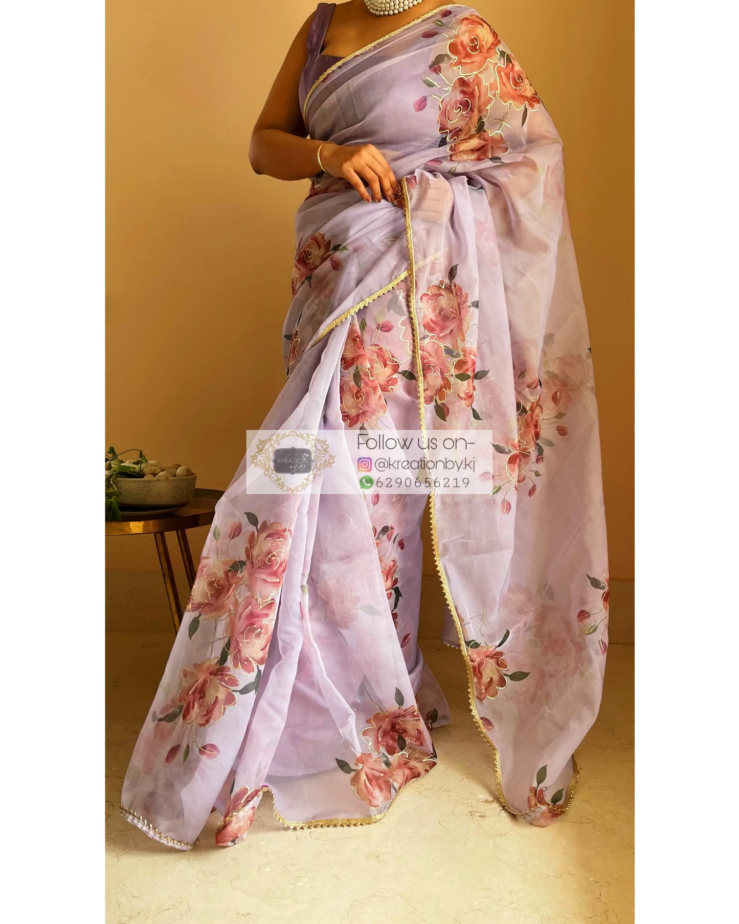 Lilac Rose Organza Saree - kreationbykj